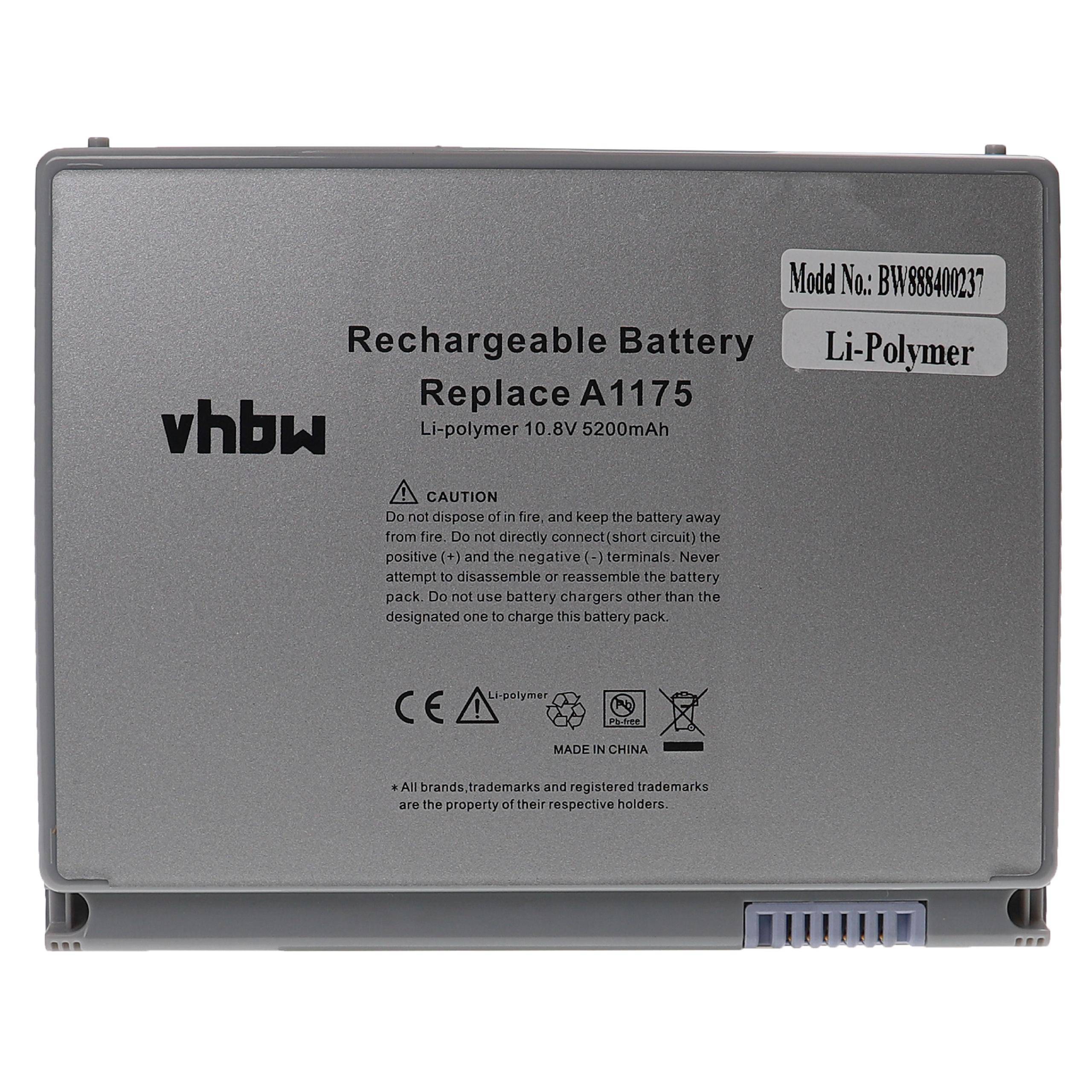 vhbw Akku kompatibel mit Apple Macbook Pro 15 MA601TA/A, 15 MA601X/A, 15 MA609, 15 MA609*/A Notebook (5200 mAh, 10,8 V, Li-Polymer)