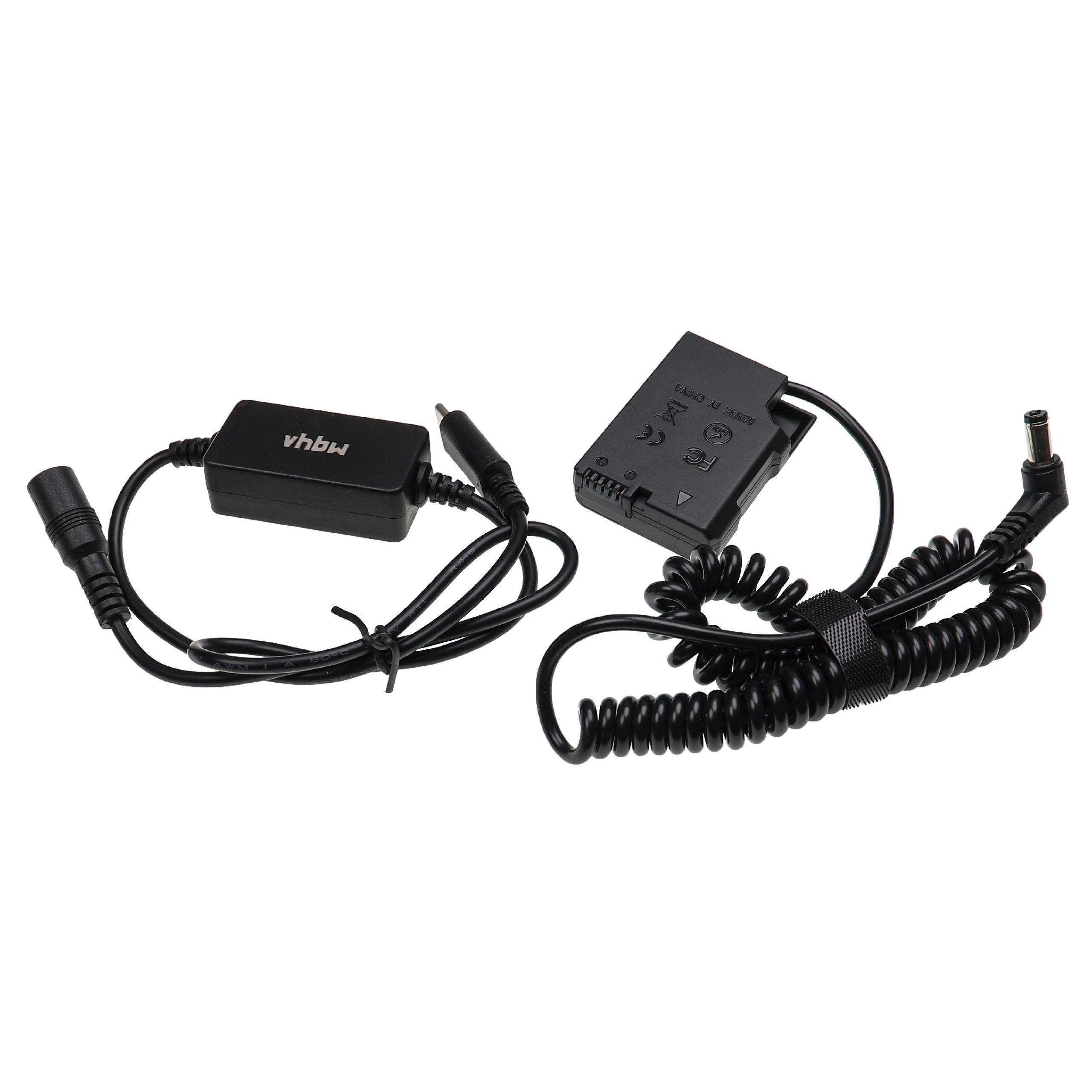 vhbw USB Netzteil kompatibel mit Nikon D8000, D800E, D810 Kamera, Digitalkamera + DC Kuppler (Ersatz für EP-5A), 2m, Spiralkabel