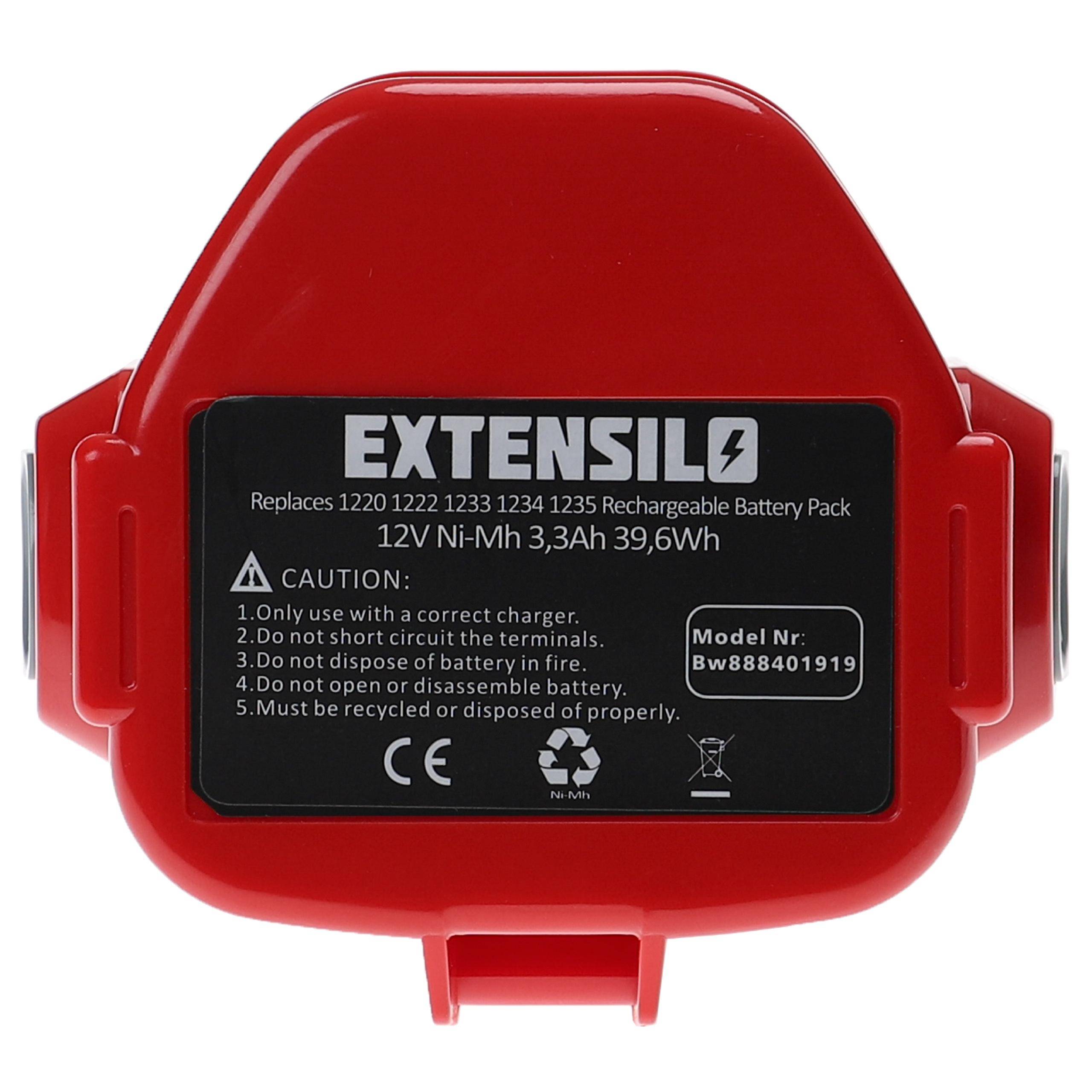 EXTENSILO Akku kompatibel mit Makita 6216DWBE, 6216DWDE, 6217D, 6217DWDE, 6216DWFE Elektrowerkzeug (3300 mAh, NiMH, 12 V)