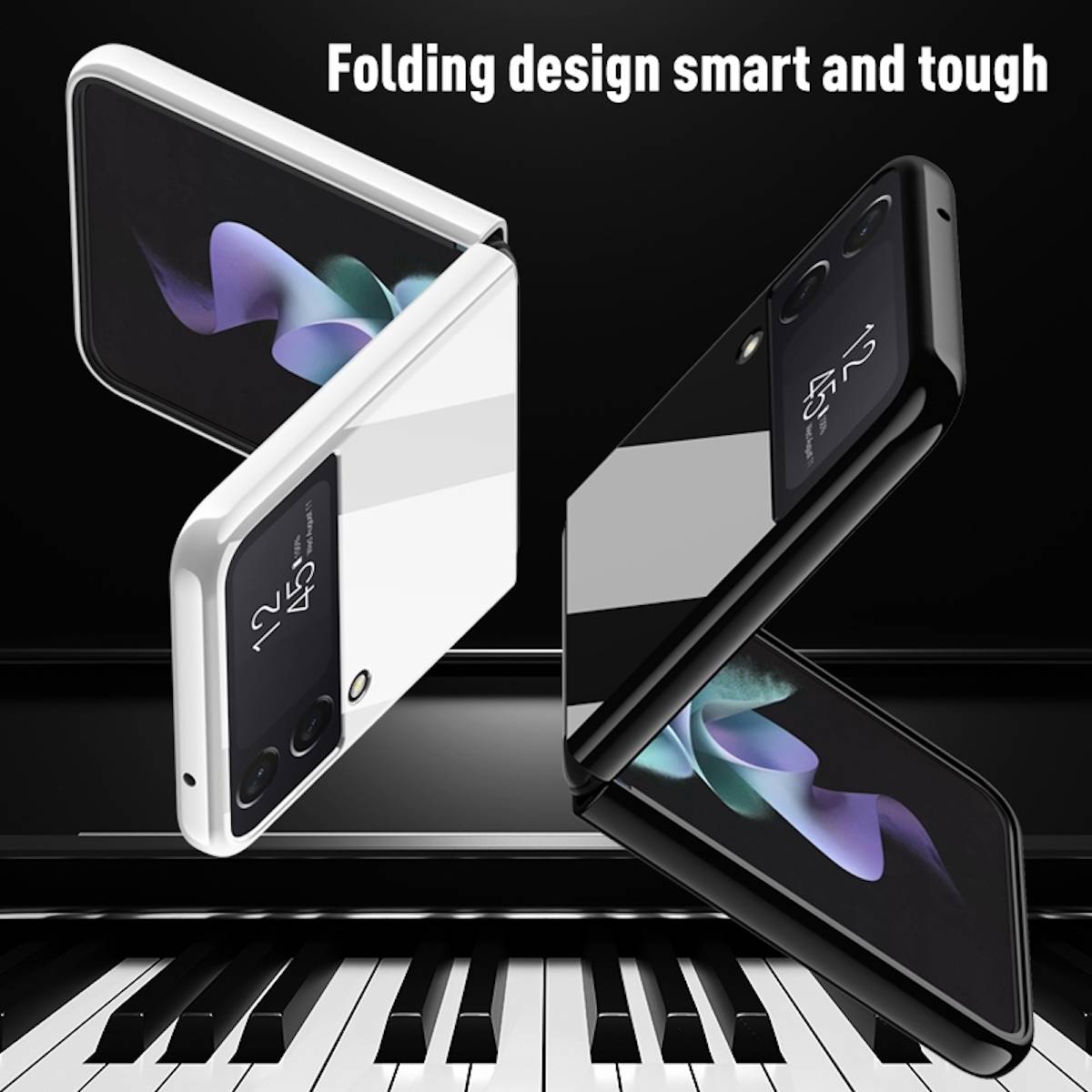 Für Samsung Galaxy Z Flip4 5G Design Piano Paint Hart Cover Handy Tasche Hülle Etuis Schwarz
