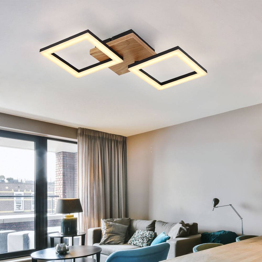 Wohnzimmerlampe Lampe Metall schwarz Deckenleuchte modern Holzleuchte, bewegliche Elemente, Holz, 2x LED 18 W 1200lm 3000K warmweiß, LxBxH 46x22,5x7