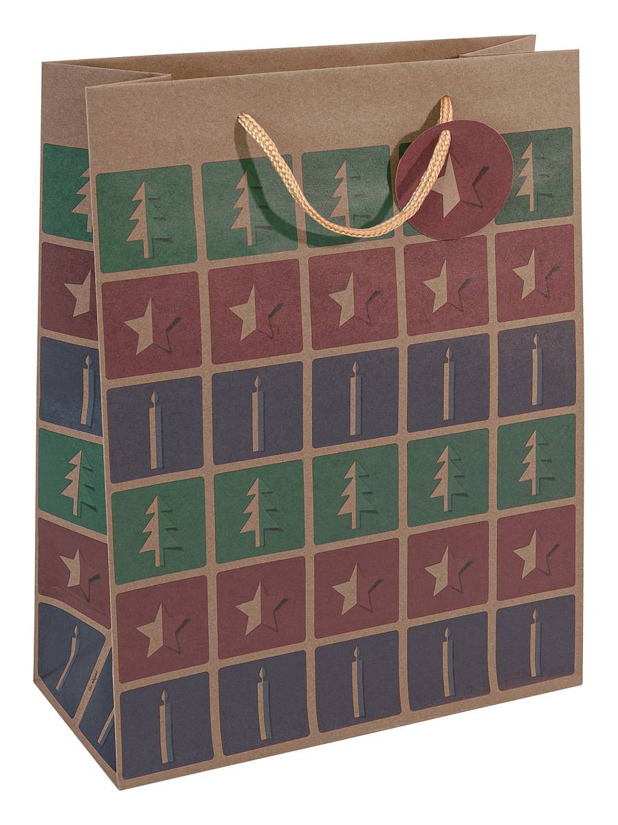 SIGEL Geschenktasche groß -grün, rot, violett -mit Bodeneinlage, Geschenkanhänger und farblich abgestimmten Tragekordeln