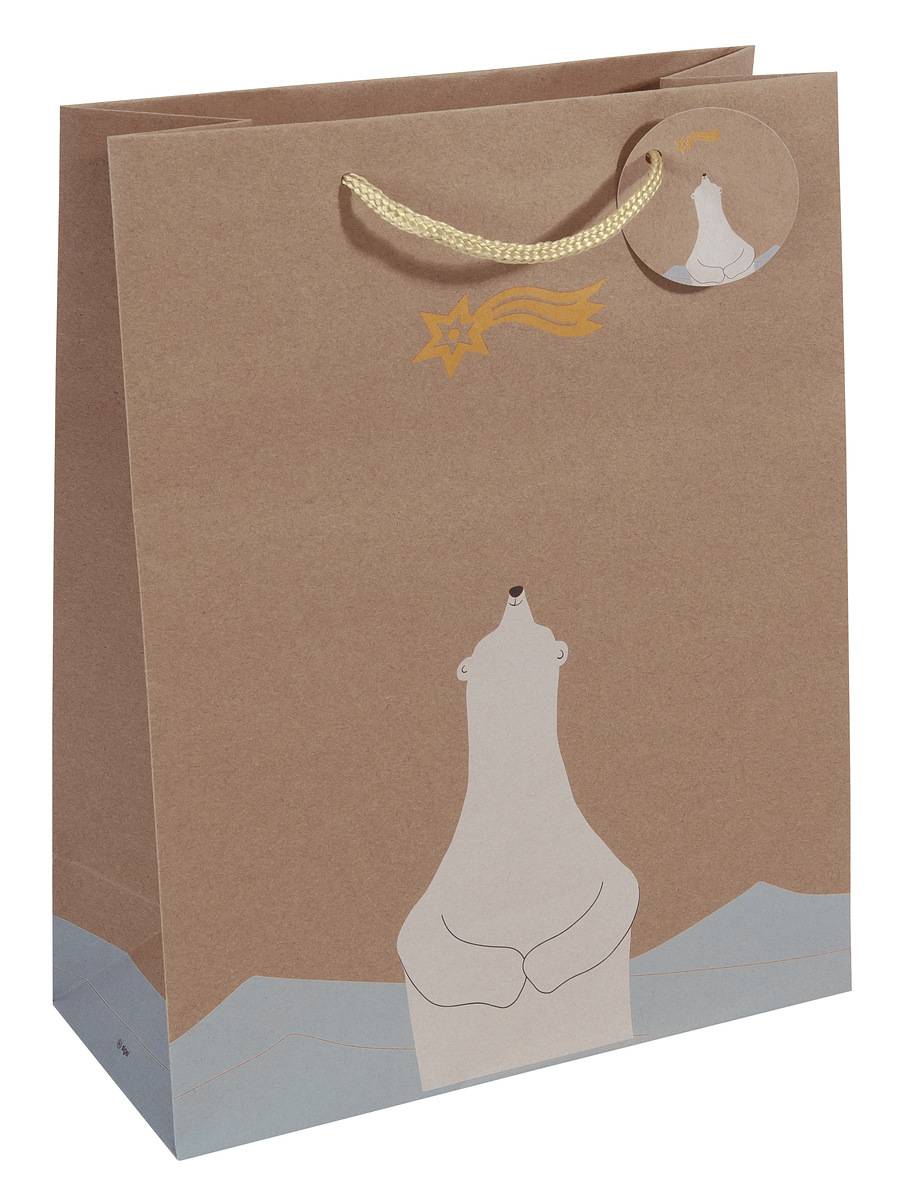 SIGEL Geschenktasche groß - beige - mit Bodeneinlage, Geschenkanhänger und farblich abgestimmten Tragekordeln