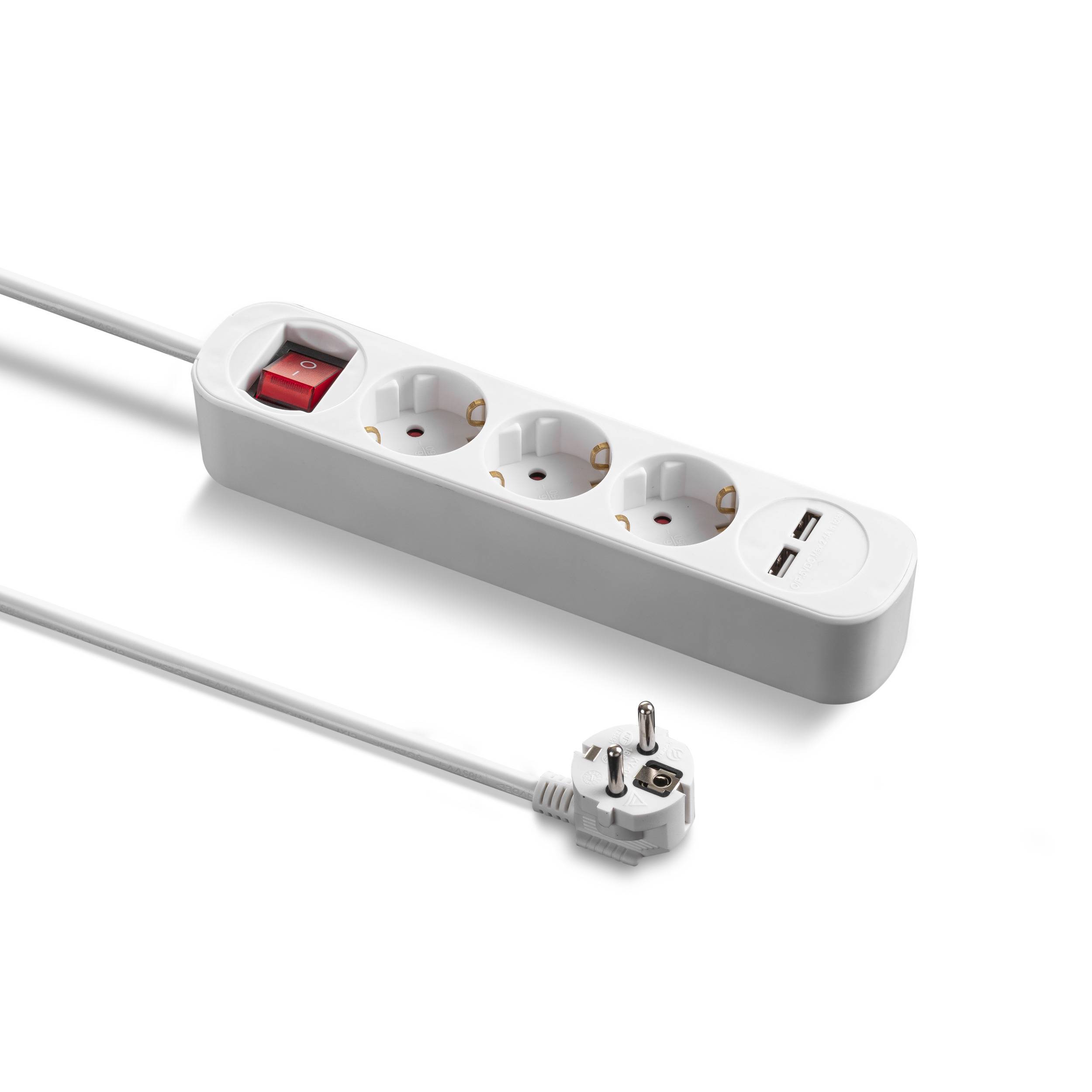 TROTEC Steckdosenleiste PVH3 mit 2 USB-Ladebuchsen | Langes 1,5 m Kabel PVH3: 3-Fach Schutzkontakt-Steckdosenleiste mit 2 USB-Ladeports (Typ A)