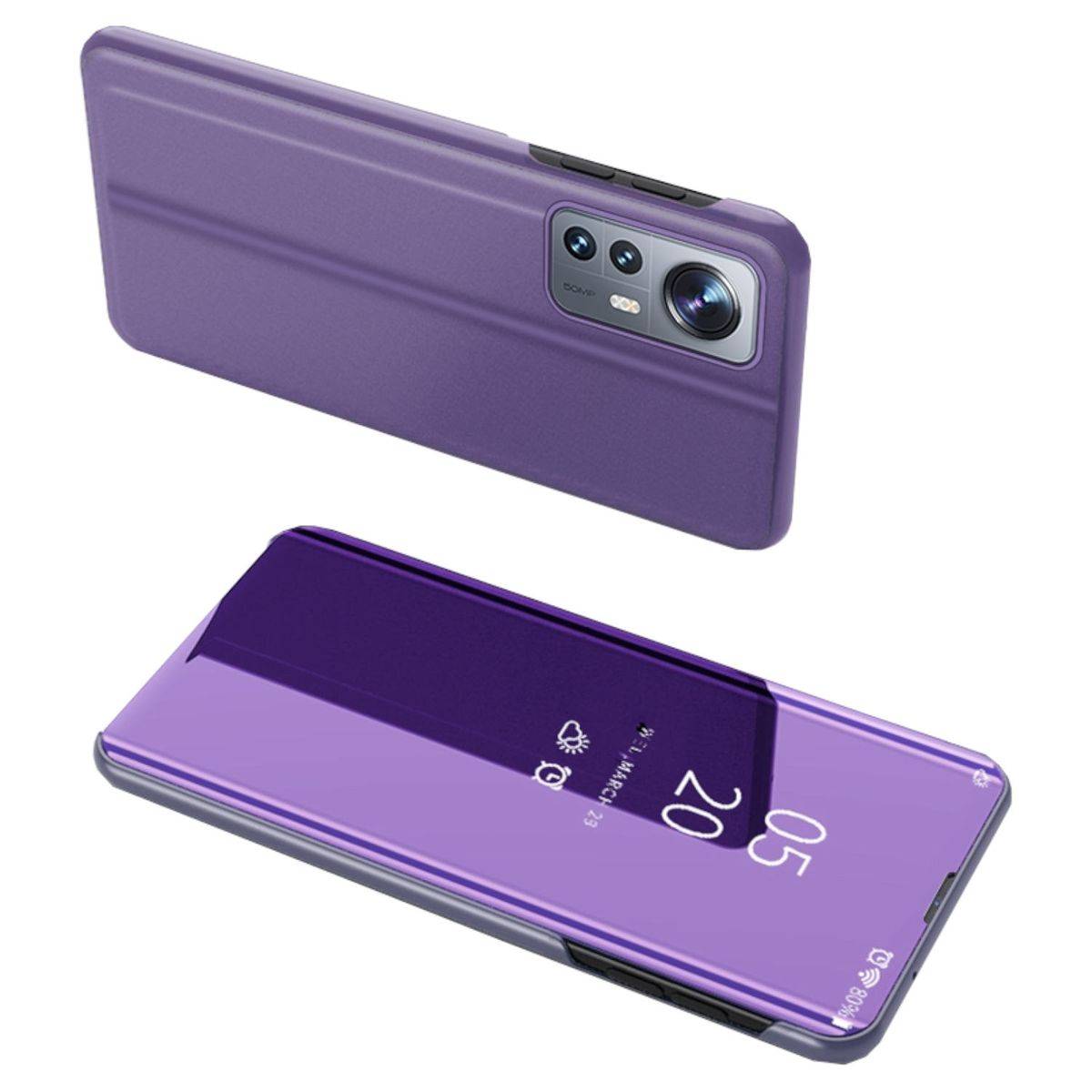 Für Xiaomi 12 / 12X Clear View Spiegel Mirror Smartcover Lila / Blau Schutzhülle Cover Etui Tasche Hülle Neu Case Wake UP Funktion