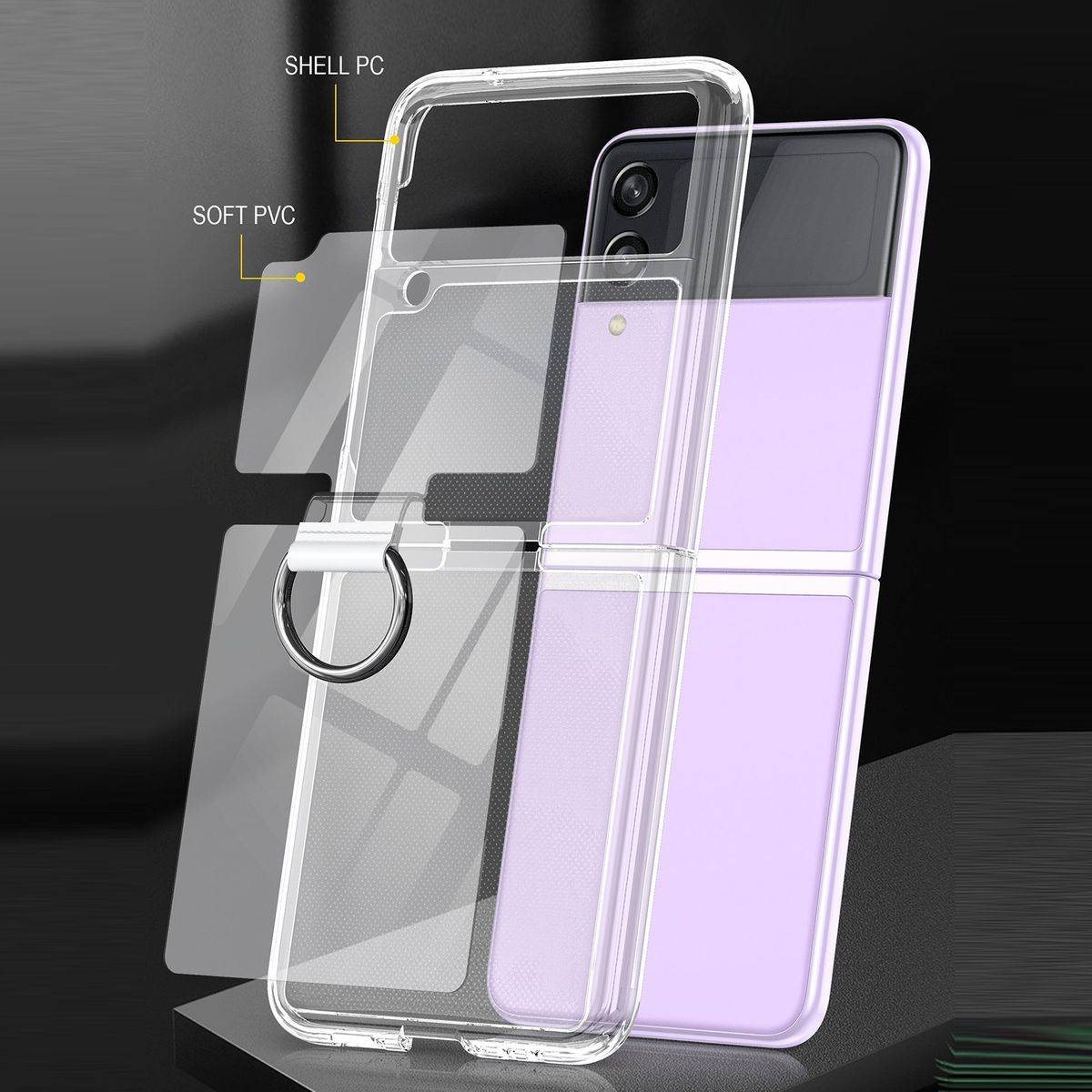 Für Samsung Galaxy Z Flip4 5G Ring Kunststoff Silikon Cover Handy Tasche Hülle Etuis Dunkelgrün