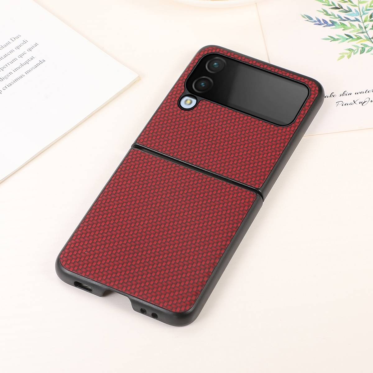 Für Samsung Galaxy Z Flip4 5G Carbon Kunststoff Silikon Cover Handy Tasche Hülle Etuis Rot