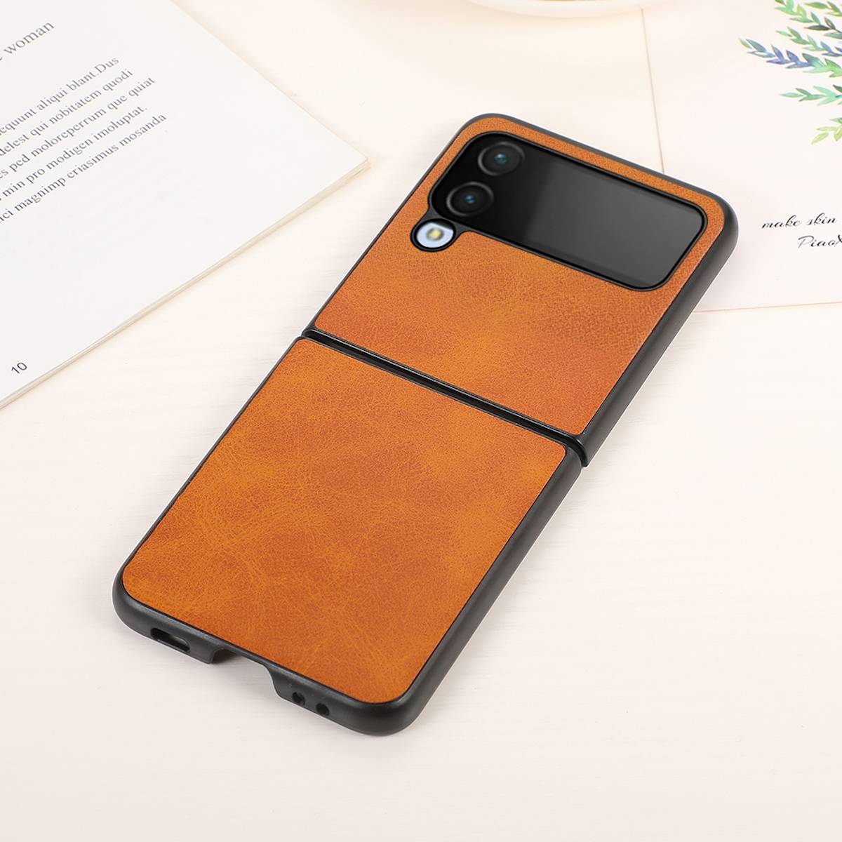 Samsung Galaxy Z Flip4 5G Struktur Kunststoff Cover Handy Tasche Hülle Etuis H-Braun