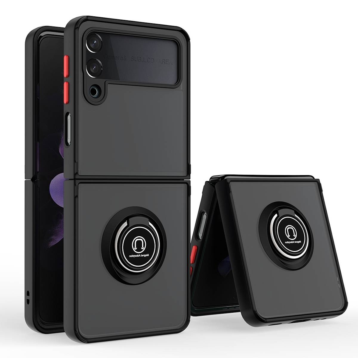 Samsung Galaxy Z Flip4 5G Shadow Ring Kunststoff Silikon Cover Handy Tasche Hülle Etuis Schwarz / Rot