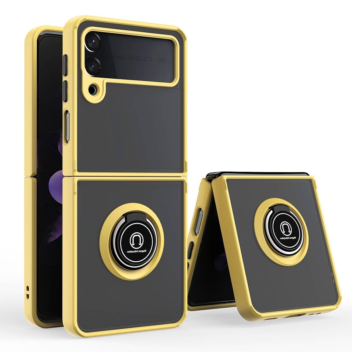 Samsung Galaxy Z Flip4 5G Shadow Ring Kunststoff Silikon Cover Handy Tasche Hülle Etuis Gelb