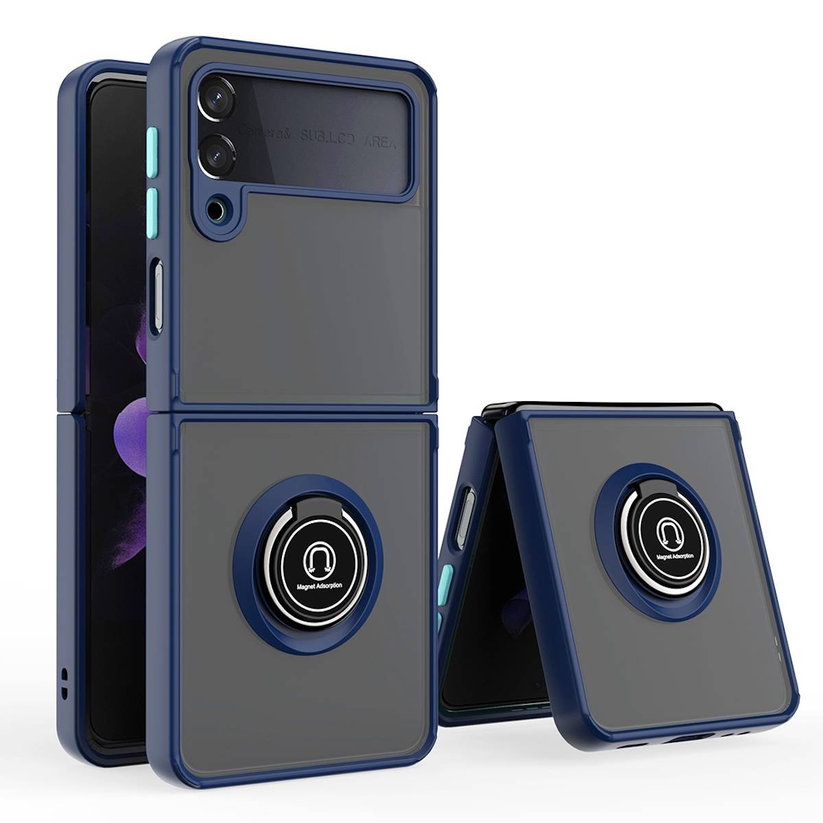 Samsung Galaxy Z Flip4 5G Shadow Ring Kunststoff Silikon Cover Handy Tasche Hülle Etuis Dunkel Blau