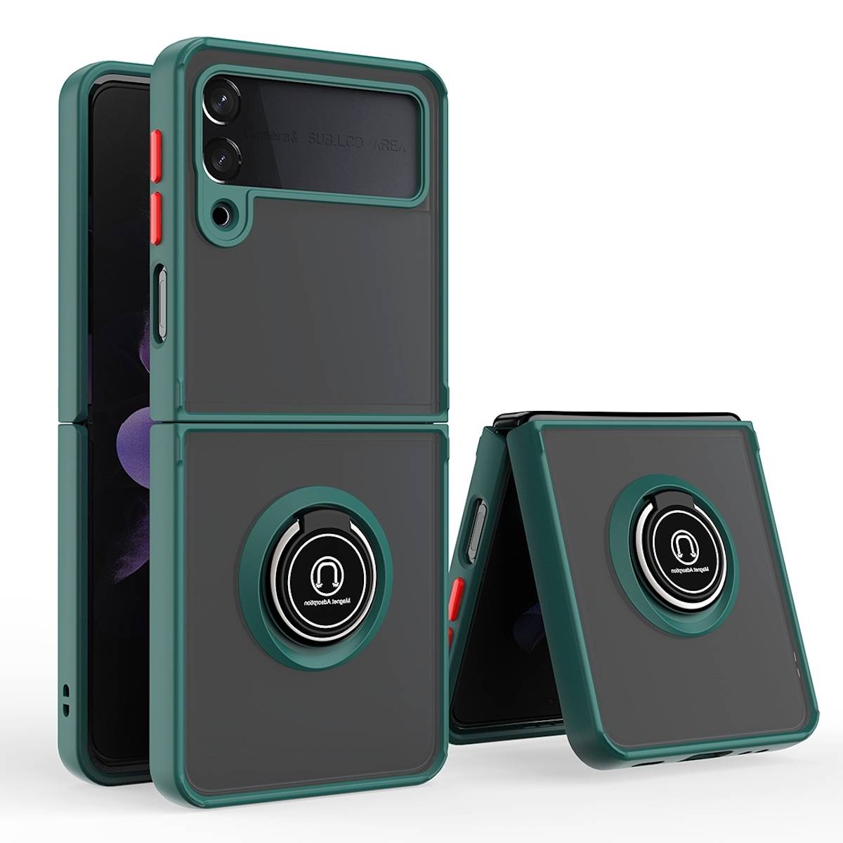 Samsung Galaxy Z Flip4 5G Shadow Ring Kunststoff Silikon Cover Handy Tasche Hülle Etuis Dunkel Grün