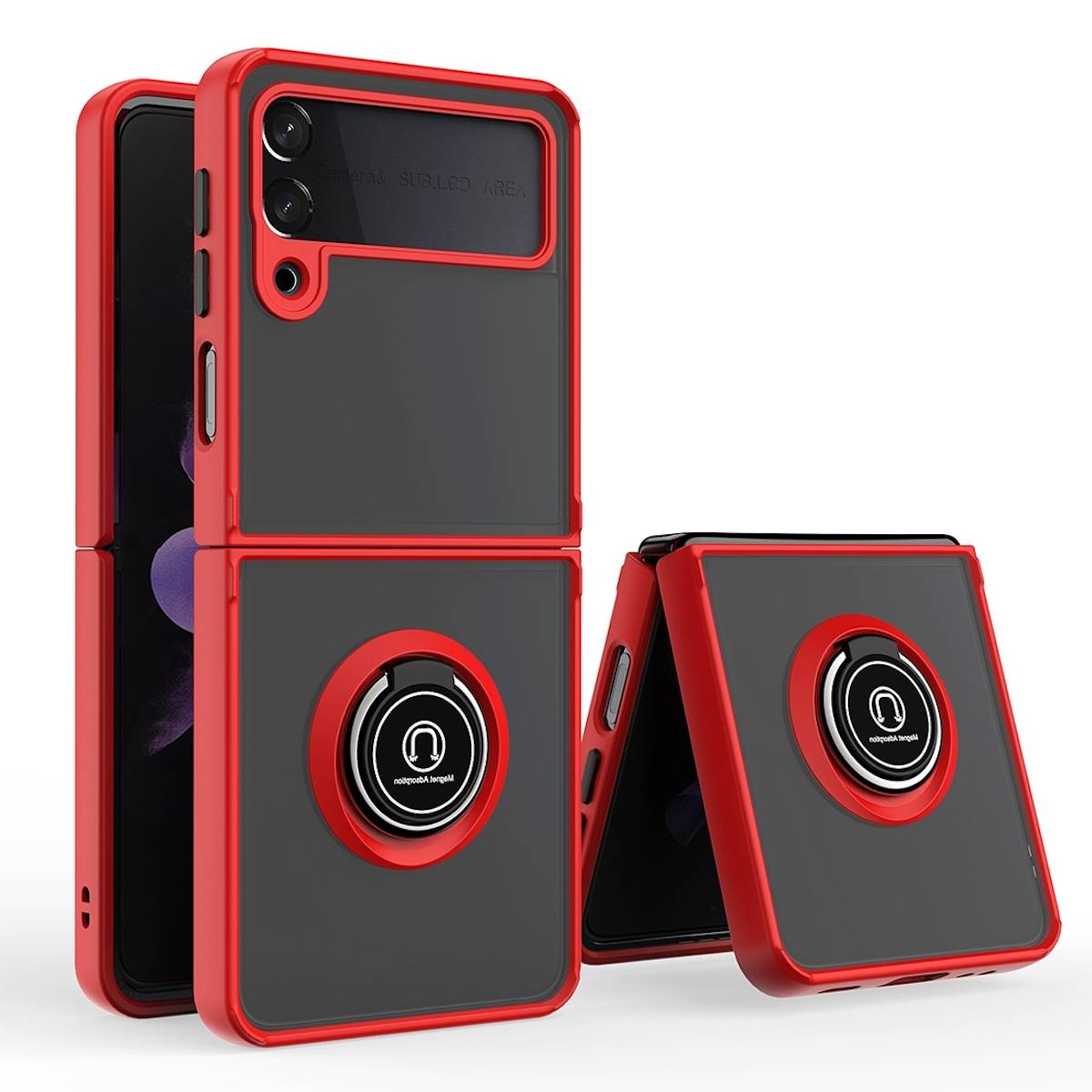 Samsung Galaxy Z Flip4 5G Shadow Ring Kunststoff Silikon Cover Handy Tasche Hülle Etuis Rot