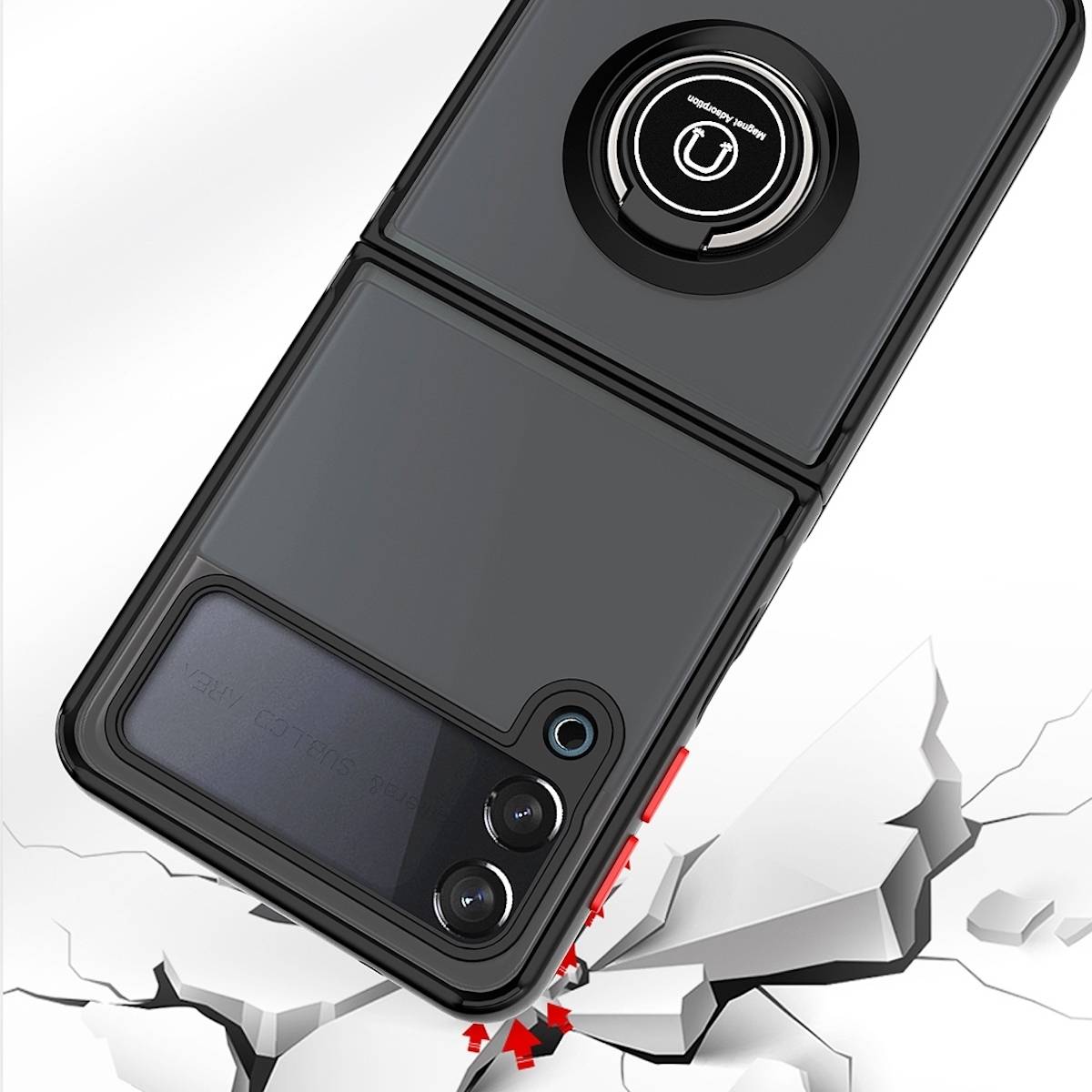 Samsung Galaxy Z Flip4 5G Shadow Ring Kunststoff Silikon Cover Handy Tasche Hülle Etuis Rot