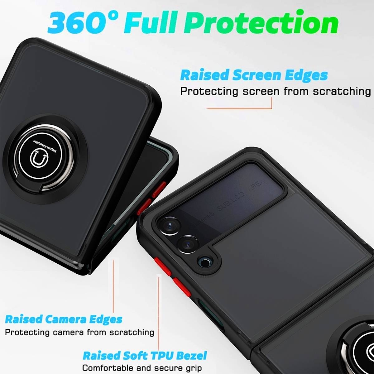 Samsung Galaxy Z Flip4 5G Shadow Ring Kunststoff Silikon Cover Handy Tasche Hülle Etuis Rot