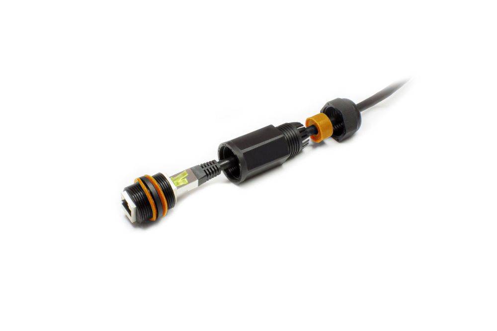 Patchkabelkupplung, Outdoor (IP67), Cat. 6A, RJ45, vollgeschirmt, schwarz, Good Connections®