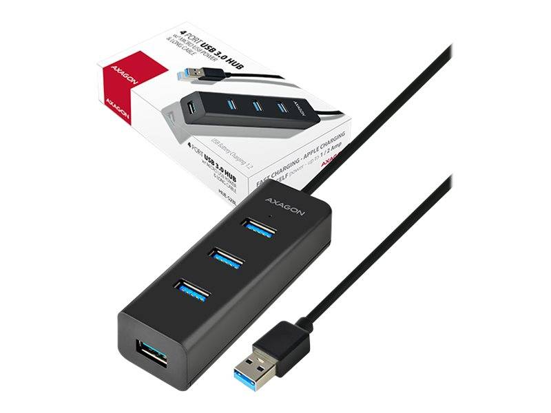 AXAGON HUE-S2BL - Hub - 4 x SuperSpeed USB 3.0+ 1 x micro-USB - Desktop