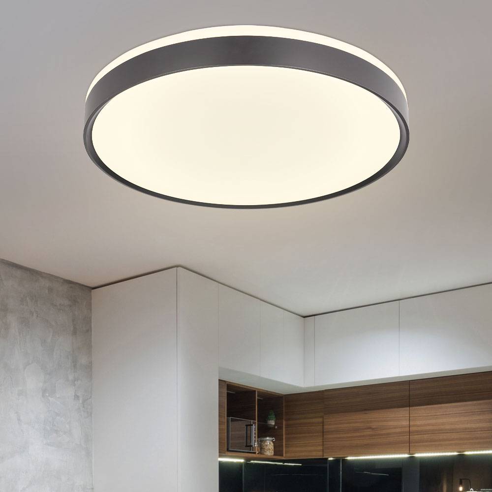 Deckenlampe dimmbar mit Fernbedienung Deckenleuchte Schlafzimmerlampe, CCT Nachtlicht, Metall schwarz, 1x LED 24W 1300lm 2700-6500K warmweiß-kaltwei