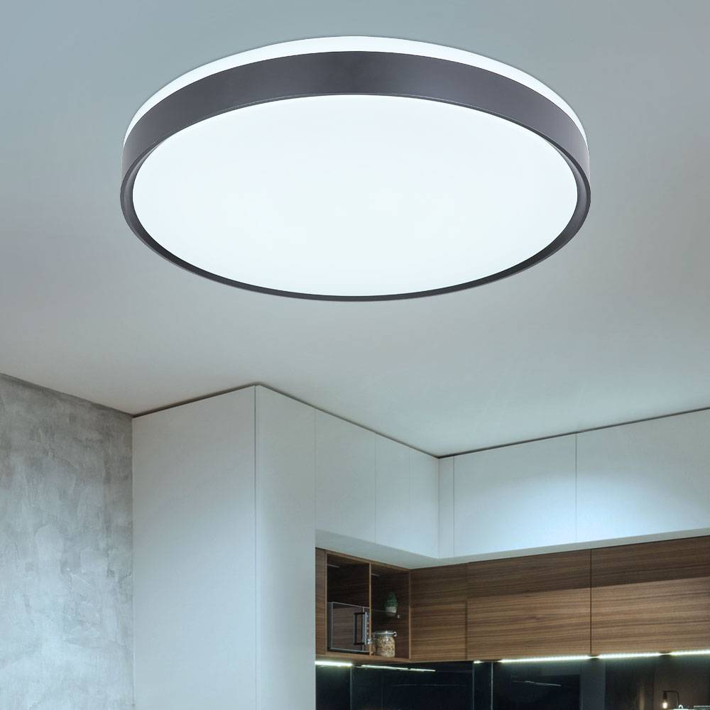 Deckenlampe dimmbar mit Fernbedienung Deckenleuchte Schlafzimmerlampe, CCT Nachtlicht, Metall schwarz, 1x LED 24W 1300lm 2700-6500K warmweiß-kaltwei