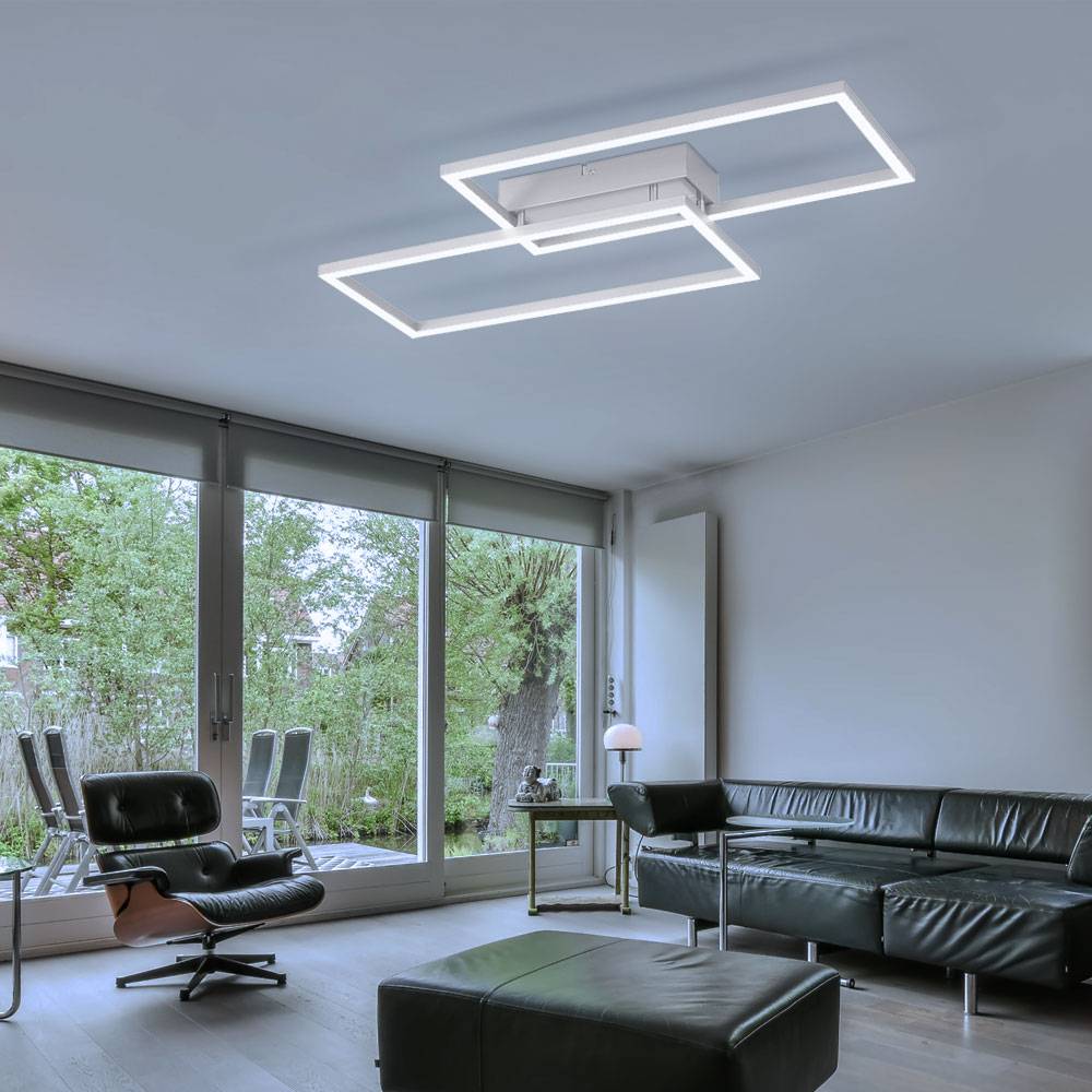 Deckenleuchte Deckenlampe Designleuchte Schlafzimmer Fernbedienung dimmbar Nachtlicht CCT Steuerung, Metall matt weiß, 1x LED 27 Watt 3100lm warmwei