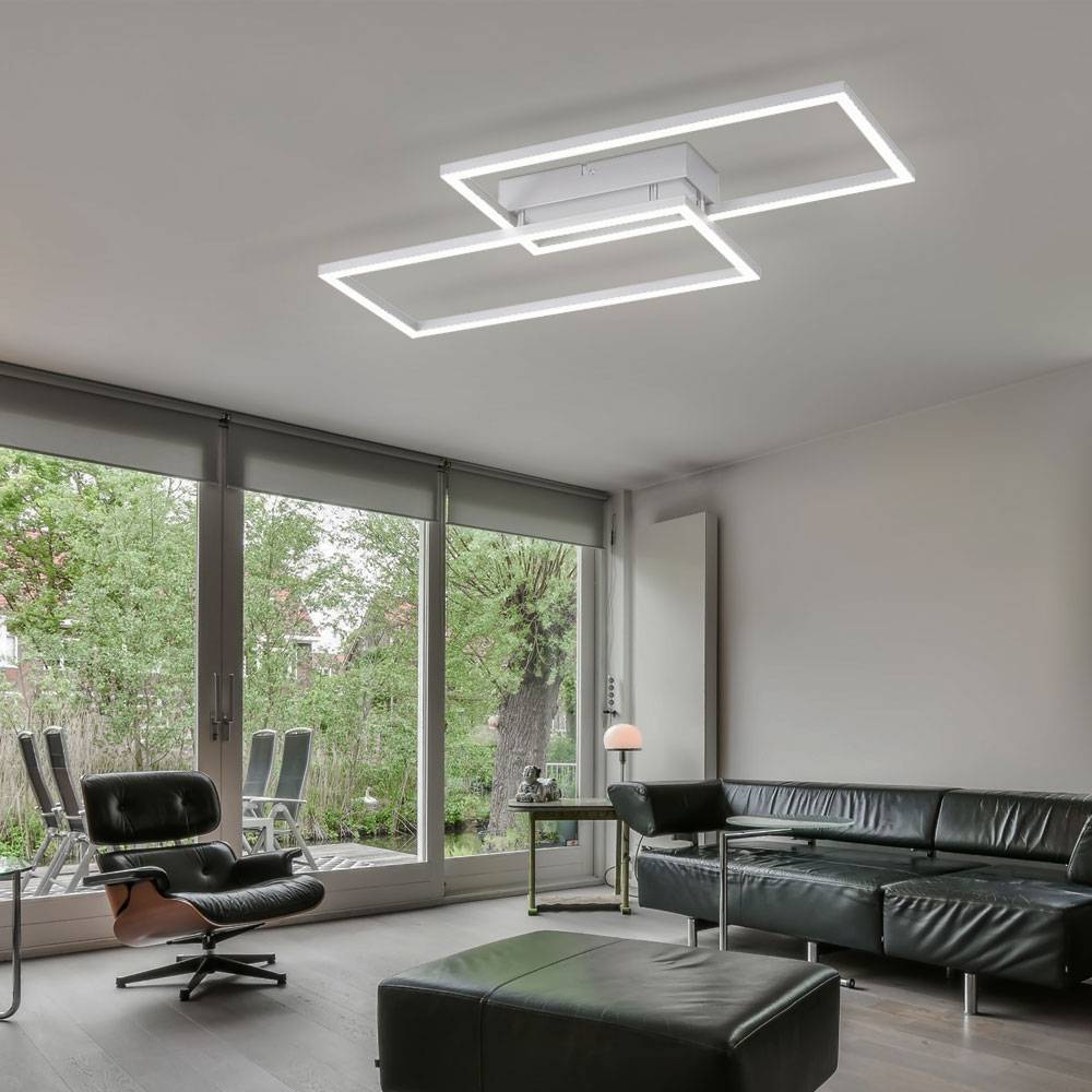 Deckenleuchte Deckenlampe Designleuchte Schlafzimmer Fernbedienung dimmbar Nachtlicht CCT Steuerung, Metall matt weiß, 1x LED 27 Watt 3100lm warmwei