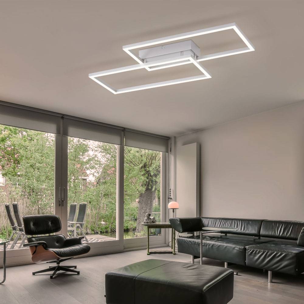 Deckenleuchte Deckenlampe Designleuchte Schlafzimmer Fernbedienung dimmbar Nachtlicht CCT Steuerung, Metall matt weiß, 1x LED 27 Watt 3100lm warmwei