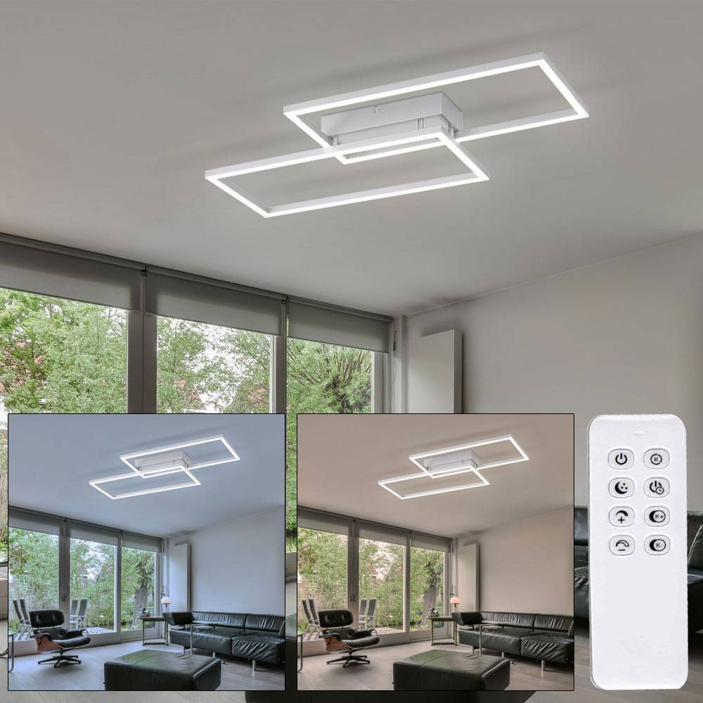 Deckenleuchte Deckenlampe Designleuchte Schlafzimmer Fernbedienung dimmbar Nachtlicht CCT Steuerung, Metall matt weiß, 1x LED 27 Watt 3100lm warmwei