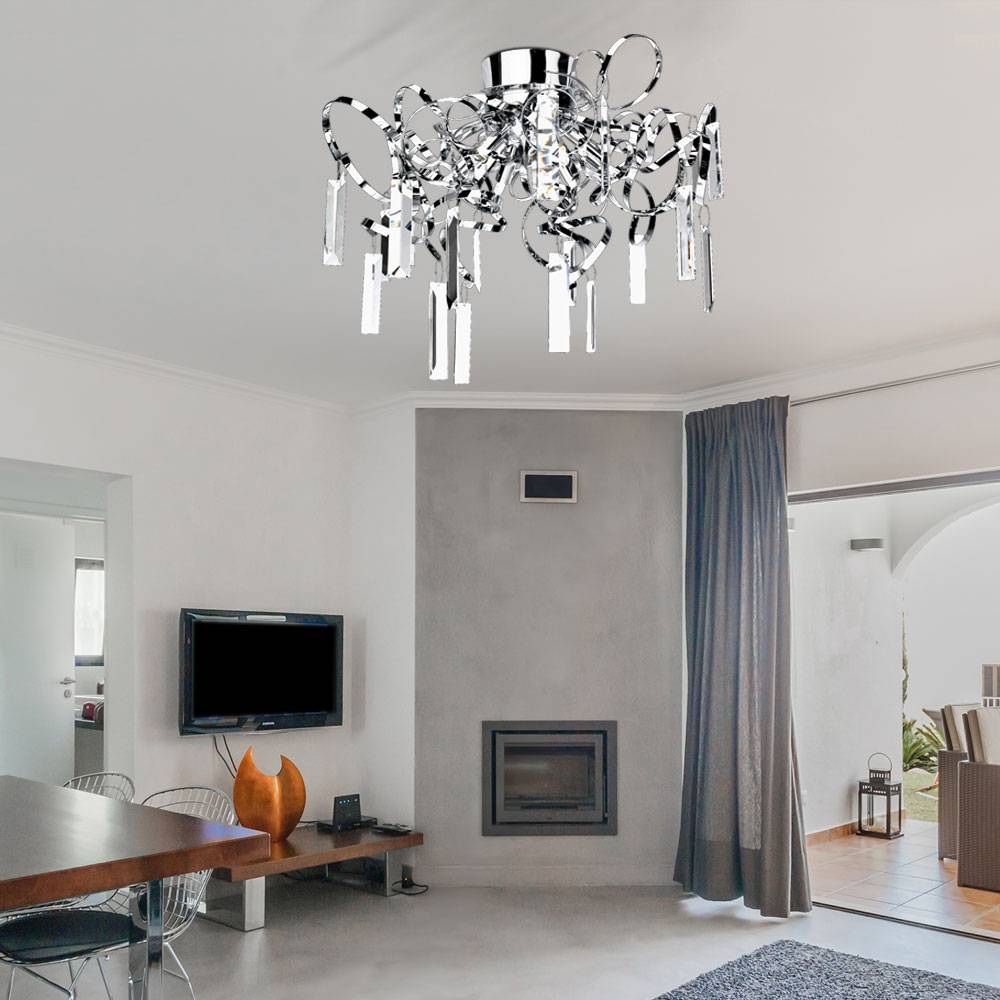 Deckenleuchte Glasbehang Deckenlampe Wohnzimmer Lampe Chrom Beleuchtung, Spiegel Metall, 6x G9, DxH 50x43 cm