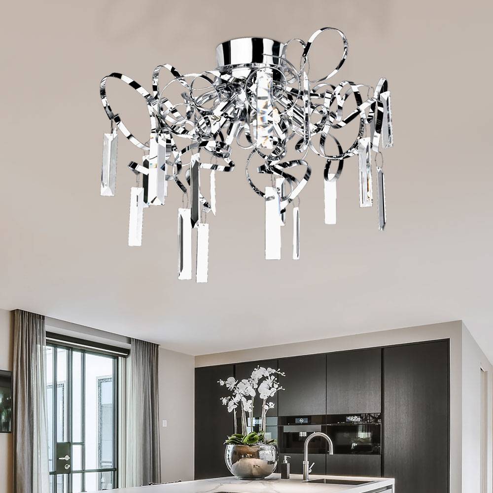 Deckenleuchte Glasbehang Deckenlampe Wohnzimmer Lampe Chrom Beleuchtung, Spiegel Metall, 6x G9, DxH 50x43 cm
