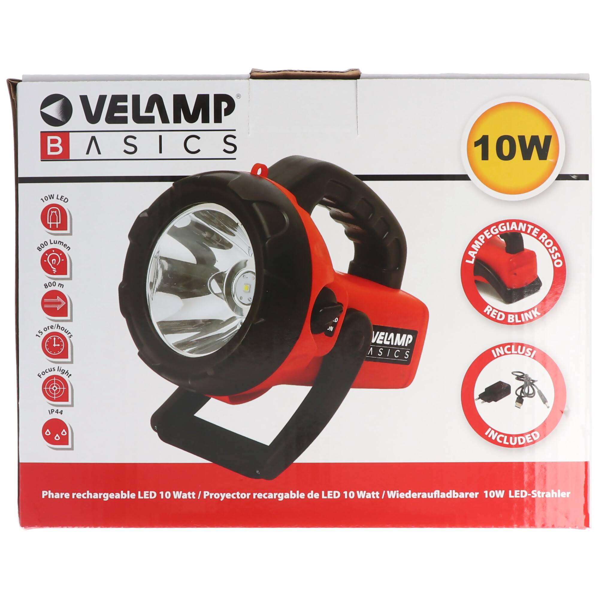 Velamp CHURCHILL wiederaufladbarer 10W LED-Strahler mit rotem Blinklicht, USB