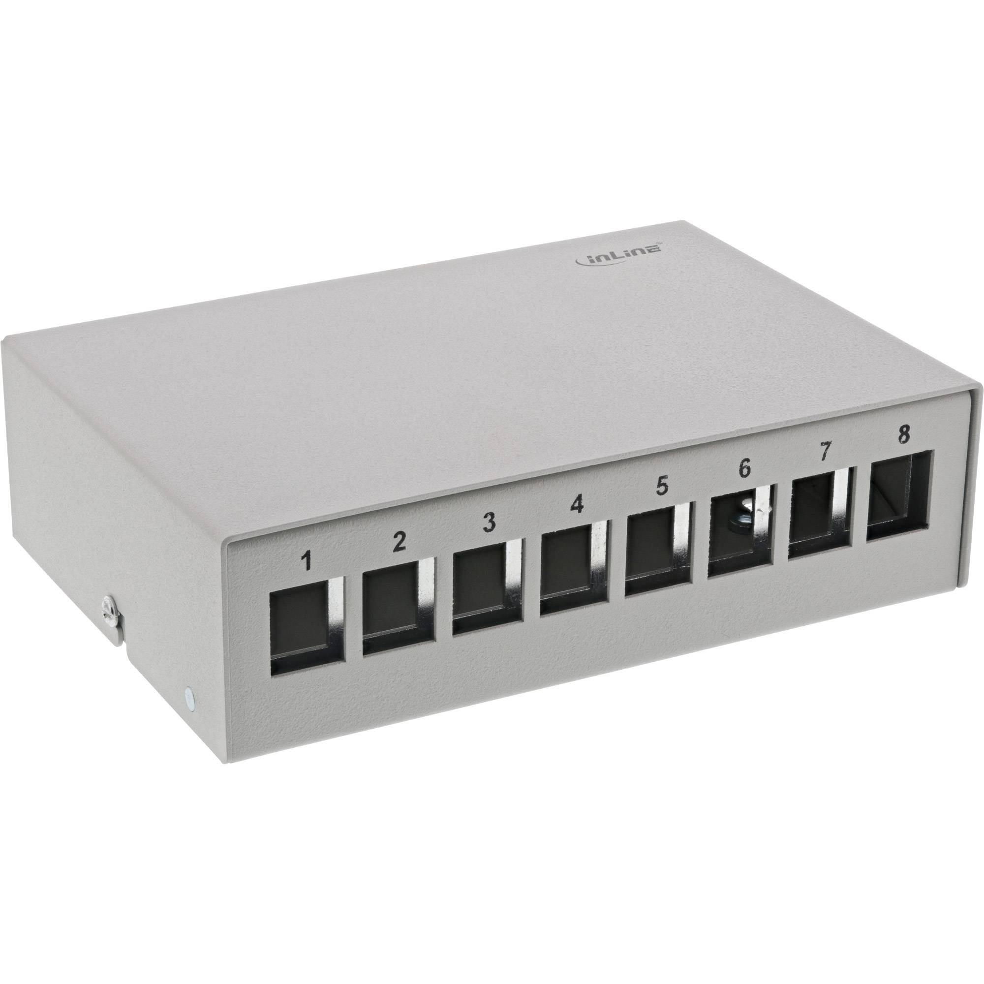 INLINE - Patchfeld-Dose Aufputz für 8x Keystone RJ45 - Metall - lichtgrau RAL7035