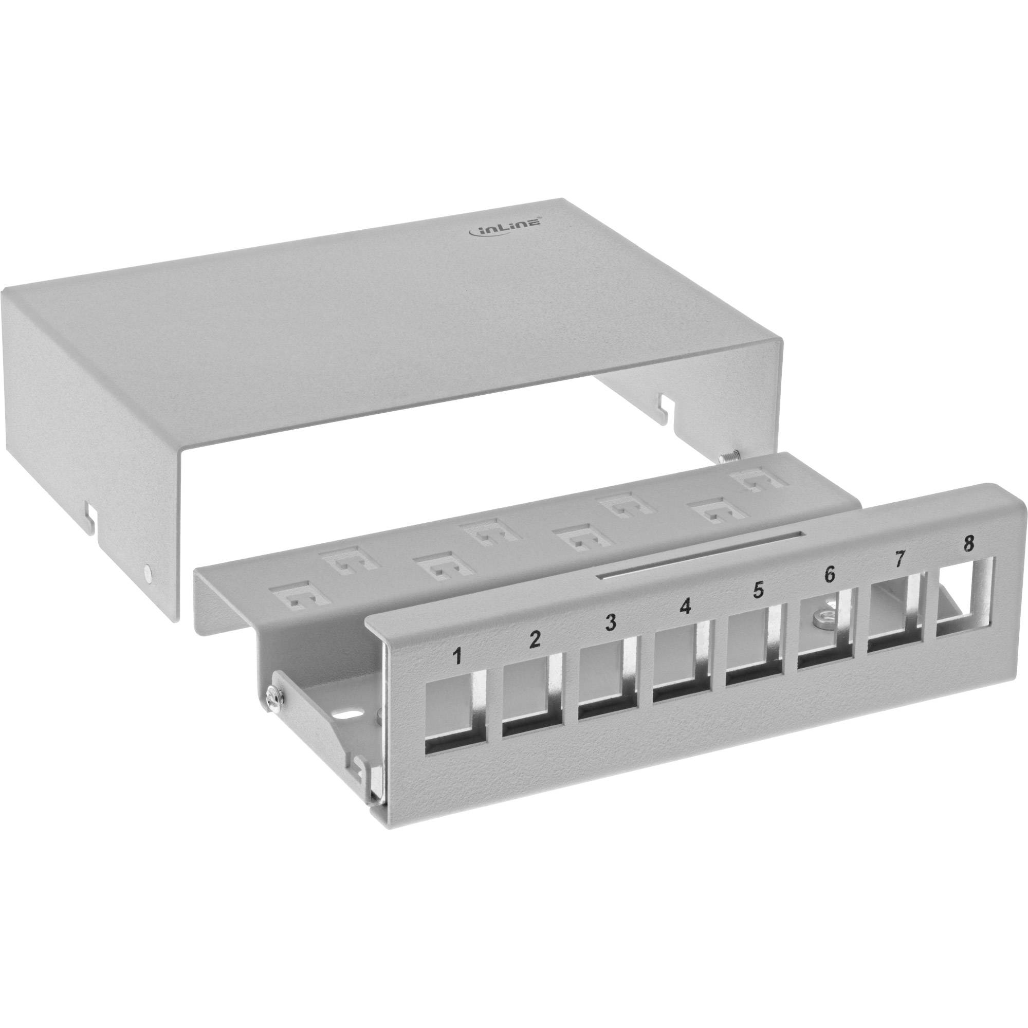 INLINE - Patchfeld-Dose Aufputz für 8x Keystone RJ45 - Metall - lichtgrau RAL7035