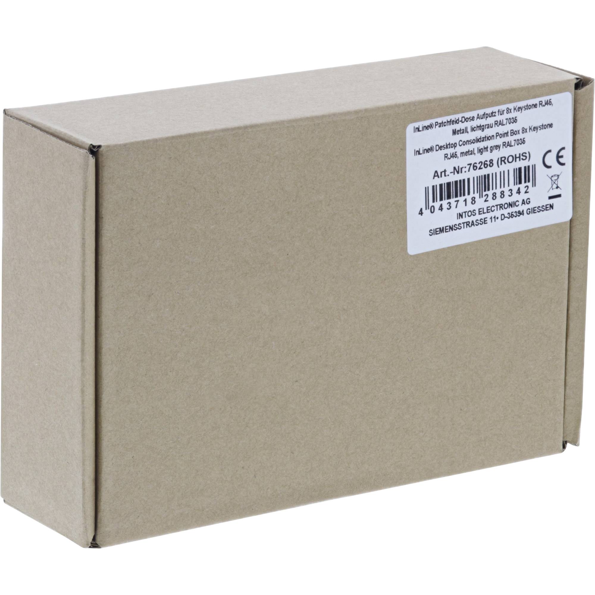 INLINE - Patchfeld-Dose Aufputz für 8x Keystone RJ45 - Metall - lichtgrau RAL7035