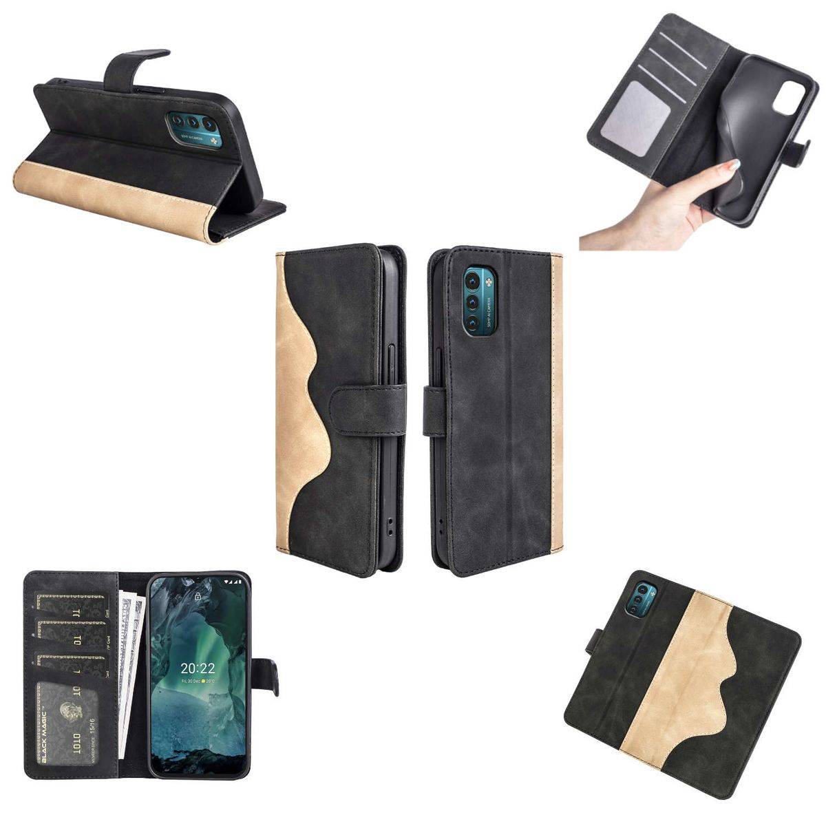 Für Nokia G21 / G11 Design Handy Tasche Wallet Premium Schwarz Schutz Hülle Case Cover Etuis Neu Zubehör