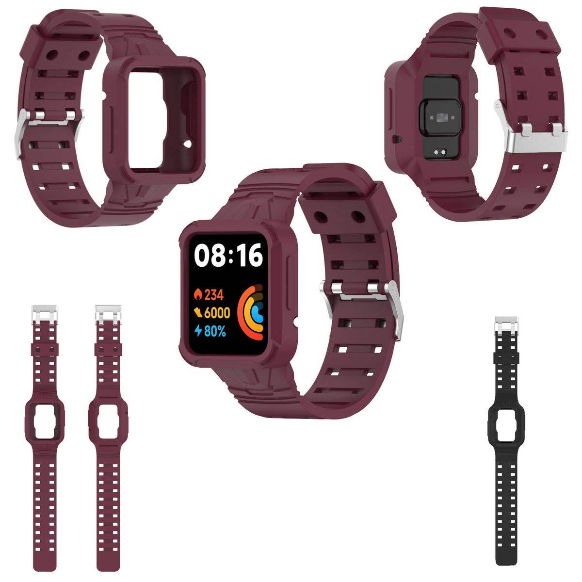 Für Xiaomi Poco Watch Kunststoff / Silikon Sport Ersatz Armband Band Weinrot Uhr Neu