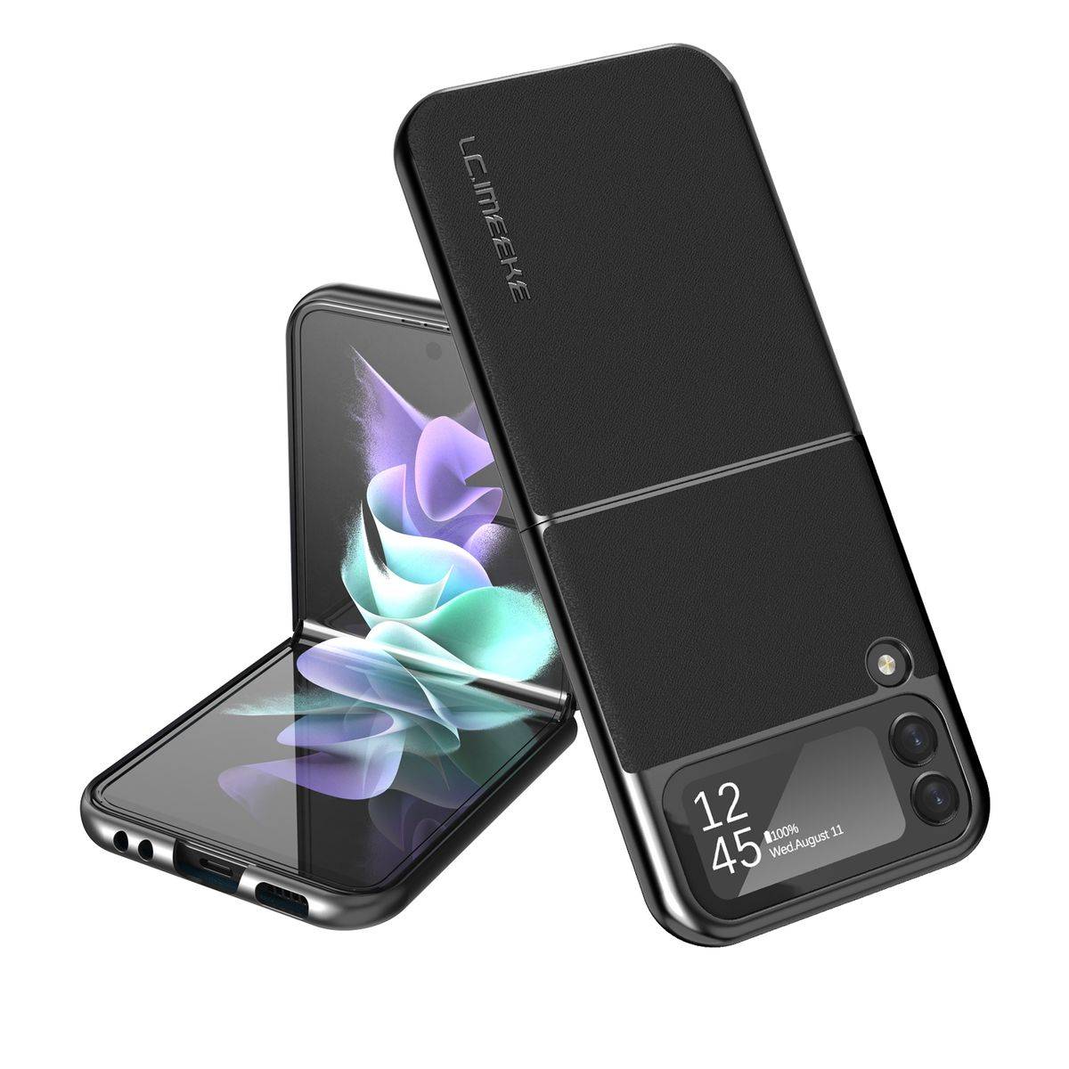 Für Samsung Galaxy Z Flip4 5G All-Inclusive Kunstleder Cover Handy Tasche Hülle Etuis Schwarz