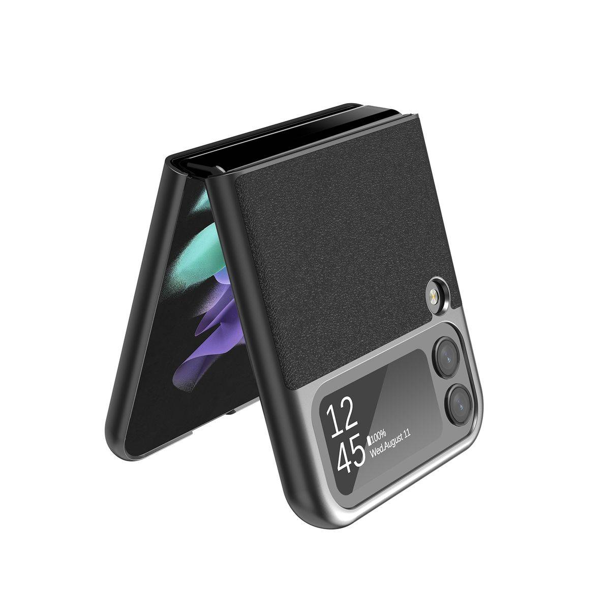 Für Samsung Galaxy Z Flip4 5G All-Inclusive Kunstleder Cover Handy Tasche Hülle Etuis Schwarz