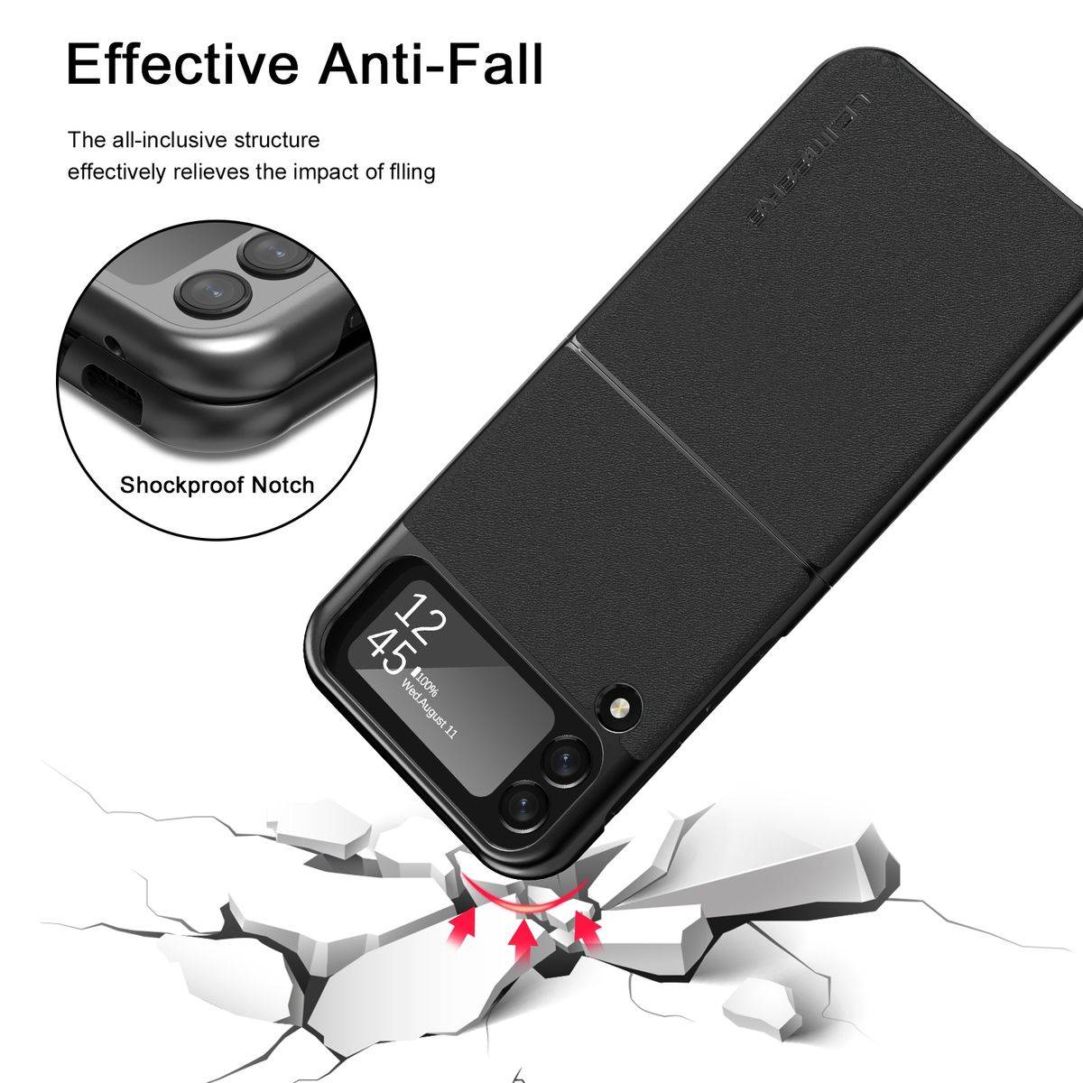 Für Samsung Galaxy Z Flip4 5G All-Inclusive Kunstleder Cover Handy Tasche Hülle Etuis Schwarz