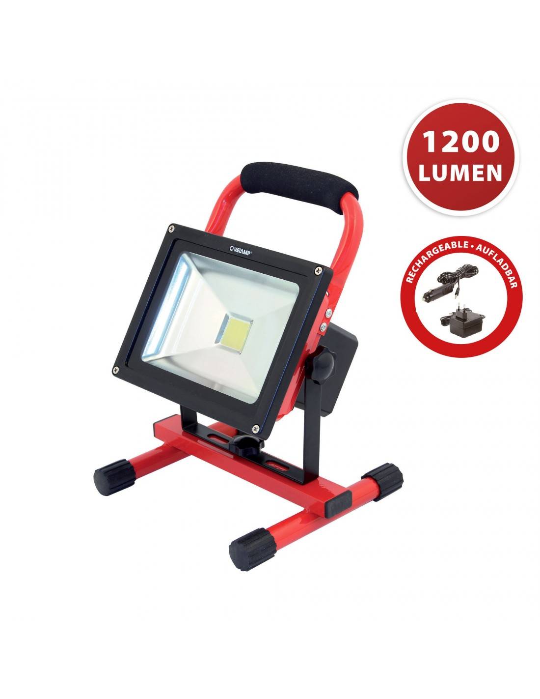 Velamp CYCLOP Akku-Baustrahler LED COB 20W 1200 Lumen mit 12V und 240V Ladegerät