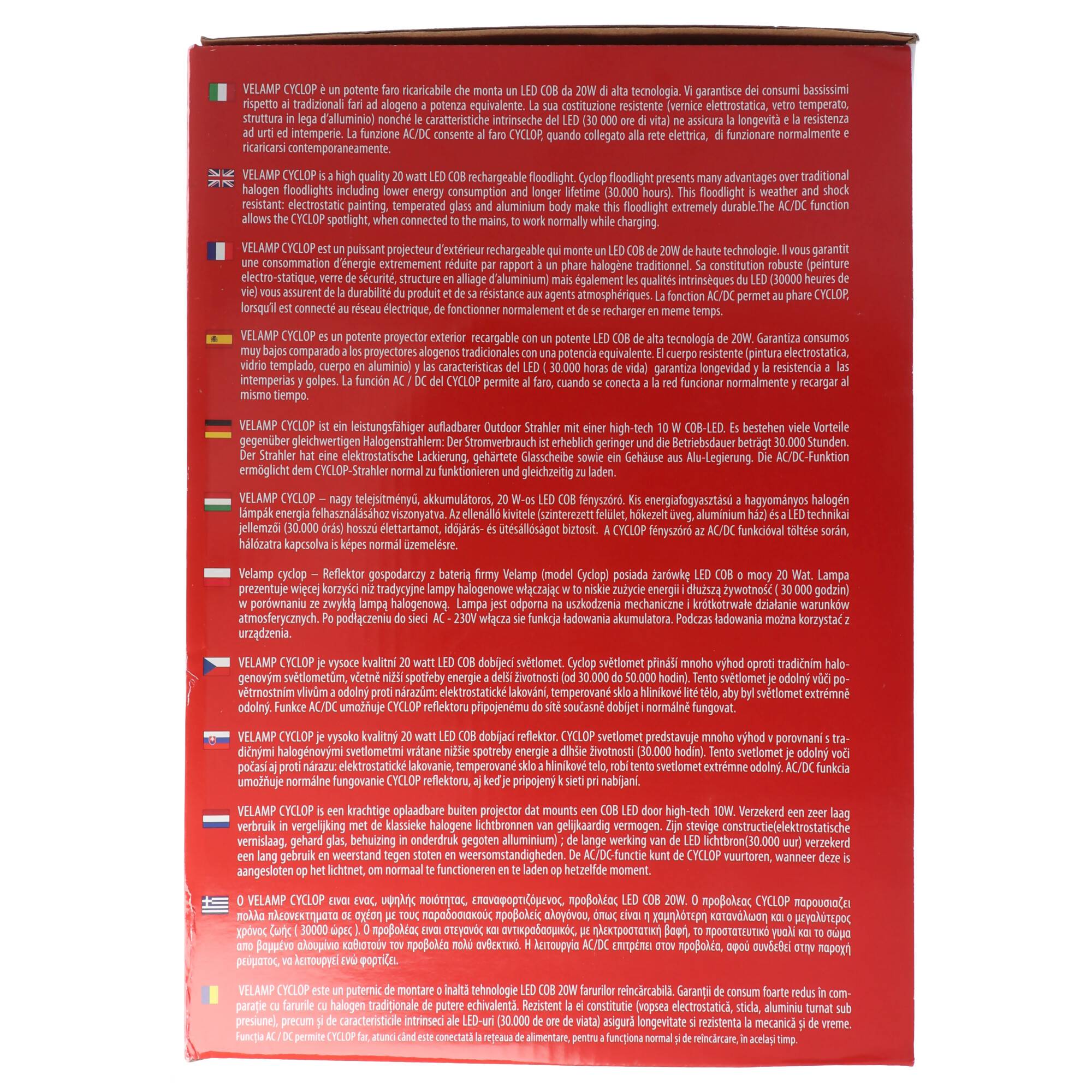 Velamp CYCLOP Akku-Baustrahler LED COB 20W 1200 Lumen mit 12V und 240V Ladegerät