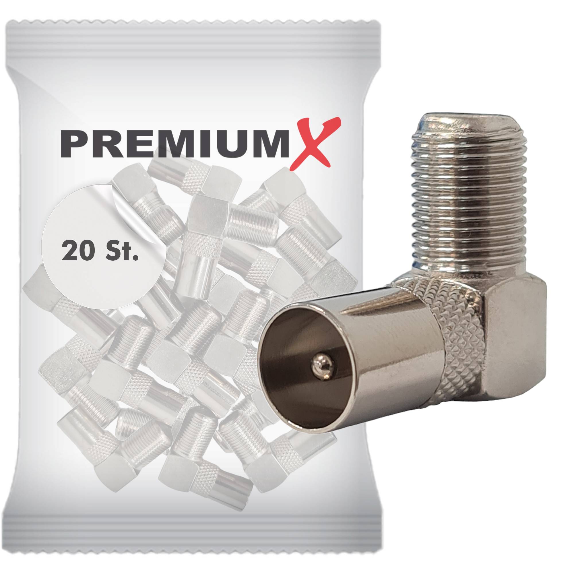 PremiumX 20x Sat Winkeladapter Winkelstecker TV F Buchse 90°gewinkelt für Koaxialkabel Antennenkabel