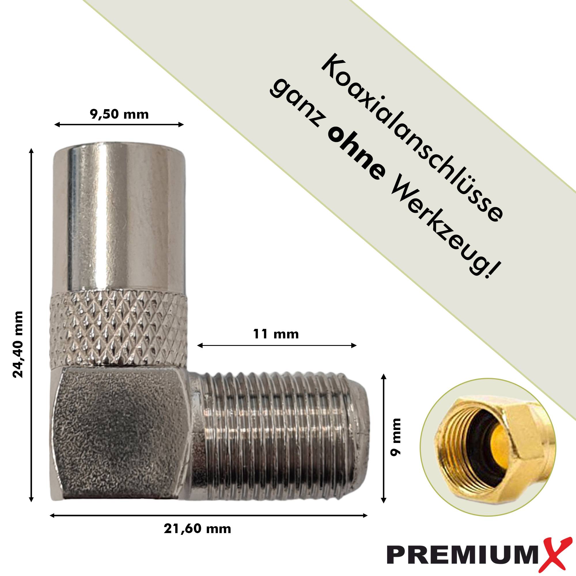 PremiumX 10x Sat Winkeladapter Winkelstecker TV F Buchse 90°gewinkelt für Koaxialkabel Antennenkabel