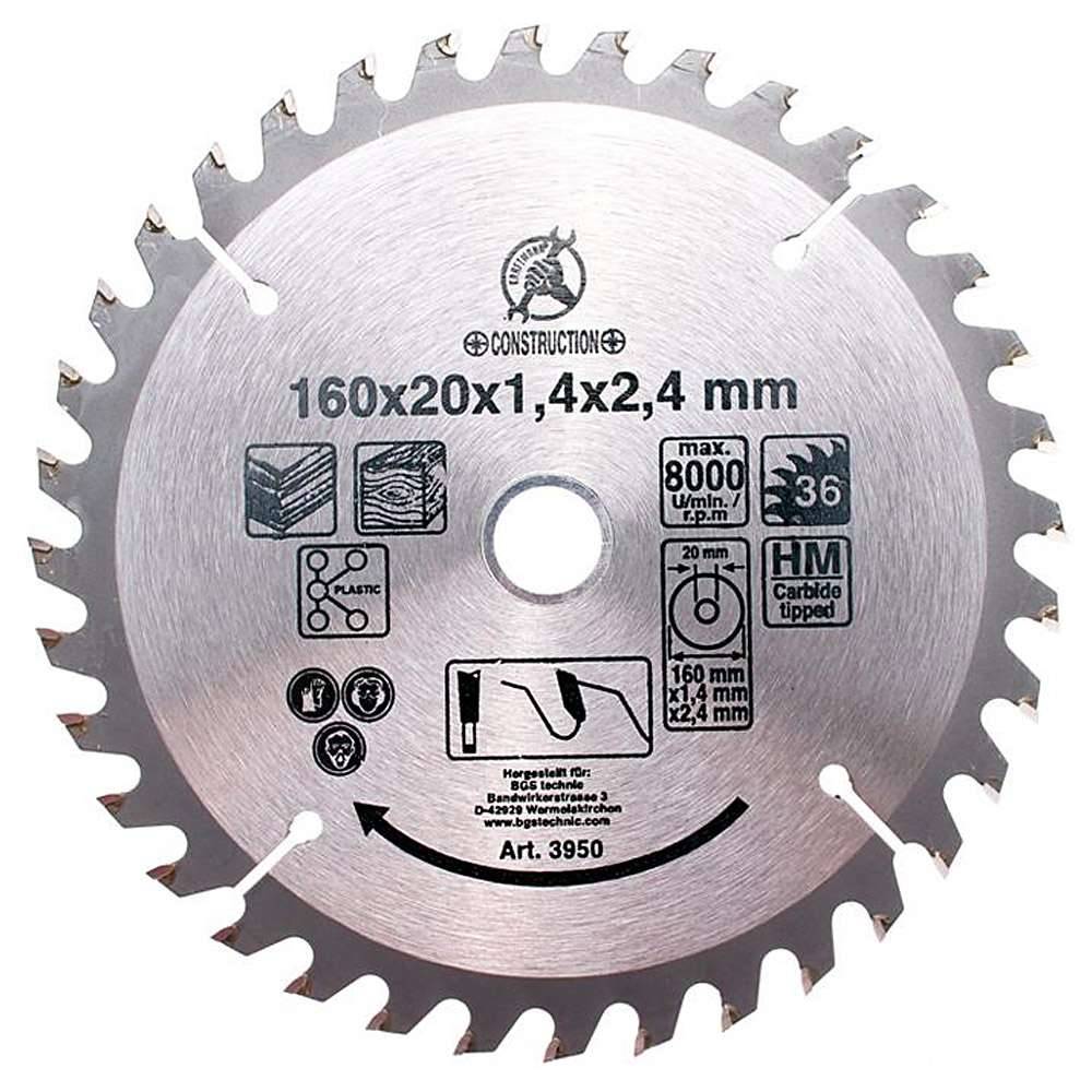 Kreissägeblatt - Hartmetall - Ø 160 mm - 36 Zähne - Bohrung Ø 20 mm