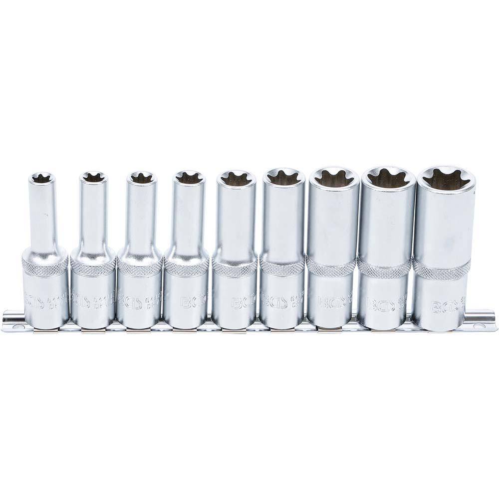 Steckschlüssel-Einsätze - 9-teilig - tief - für E-Profil E10 bis E24 - 1/2"