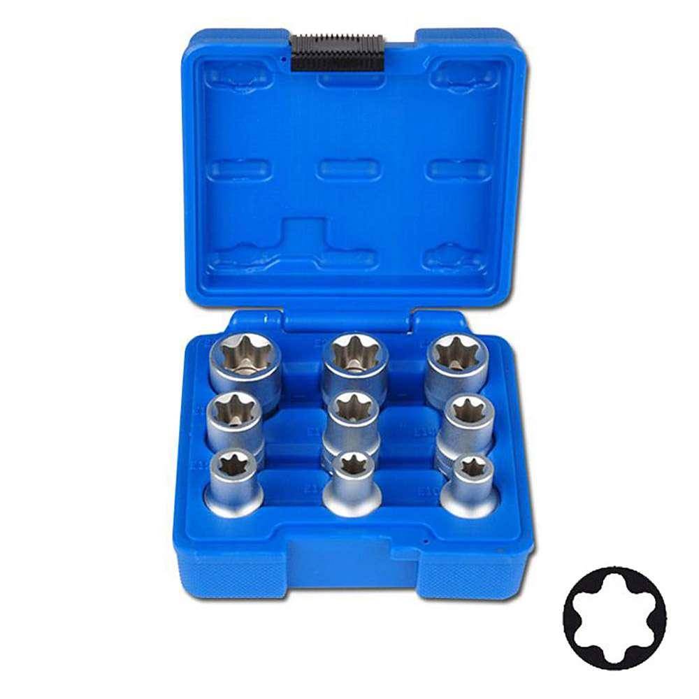 Spezial-Steckschlüsseleinsätze für E-Profil - 9-teilig - E10 bis E24 - 1/2"
