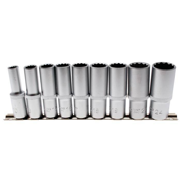 Steckschlüsseleinsatz-Set - tief, 12-kant - 12,5 mm 1/2 " Antrieb - 9-tlg.