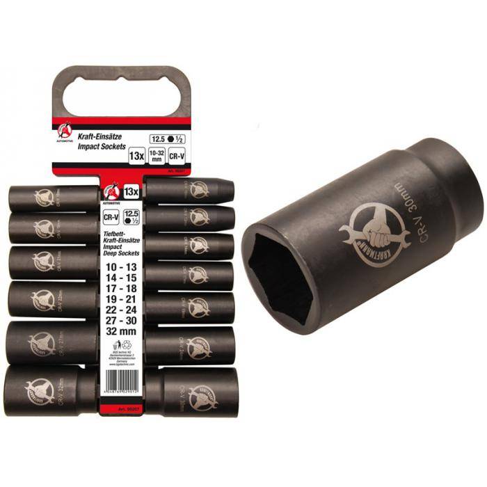 Kraft-Steckschlüssel-Einsätze - 10 bis 32 mm - 12,5 mm (1/2") - 13-tlg.