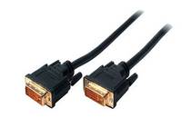 Zwei schwarze DVI-Videokabel mit goldfarben beschichteten Steckern auf weißem Hintergrund.