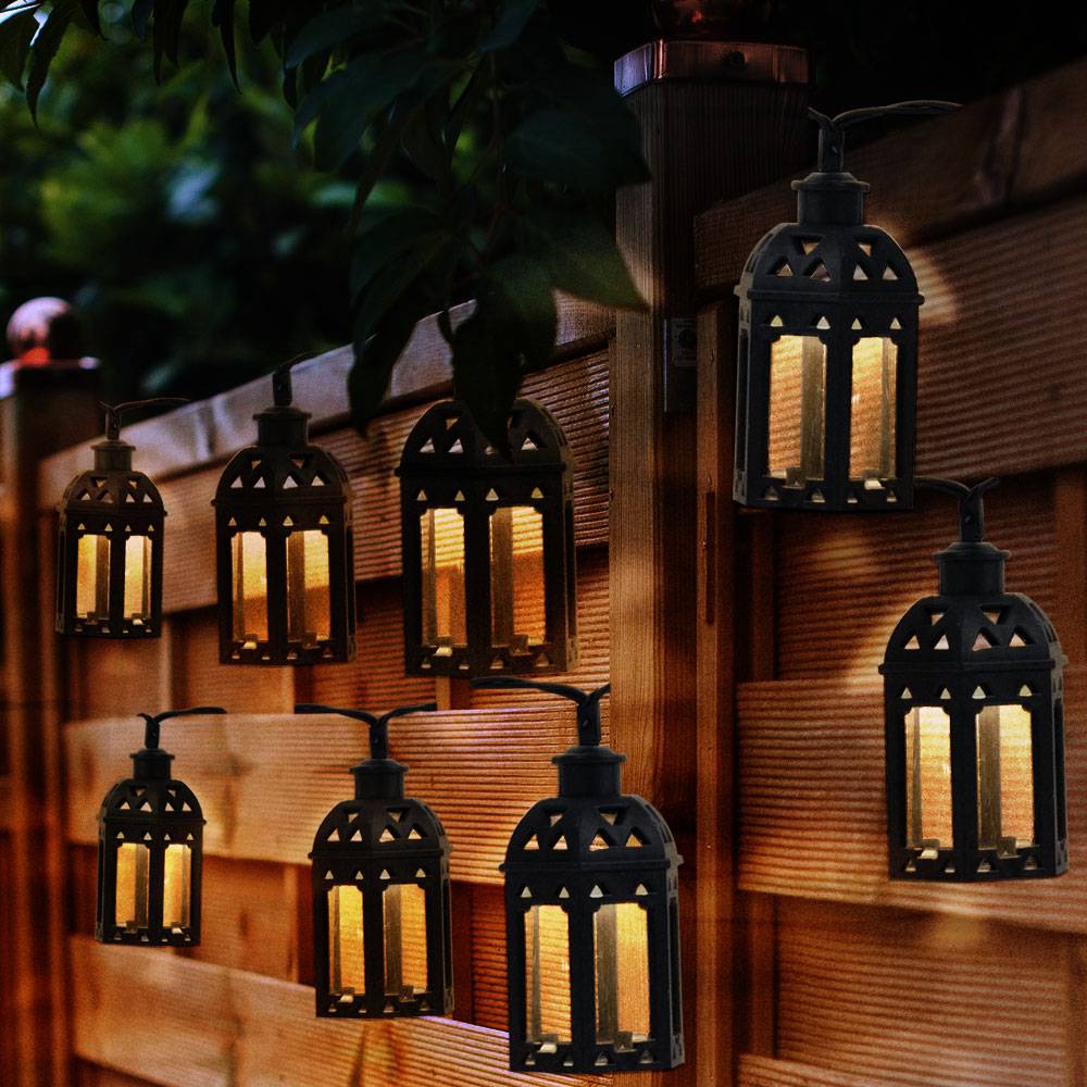 Lichterkette Solar Aussenleuchte LED Solarlampe Gartenlampe Dekoration in Laternenform, Kunststoff schwarz, LED warmweiß, L 200 cm, 2er Set