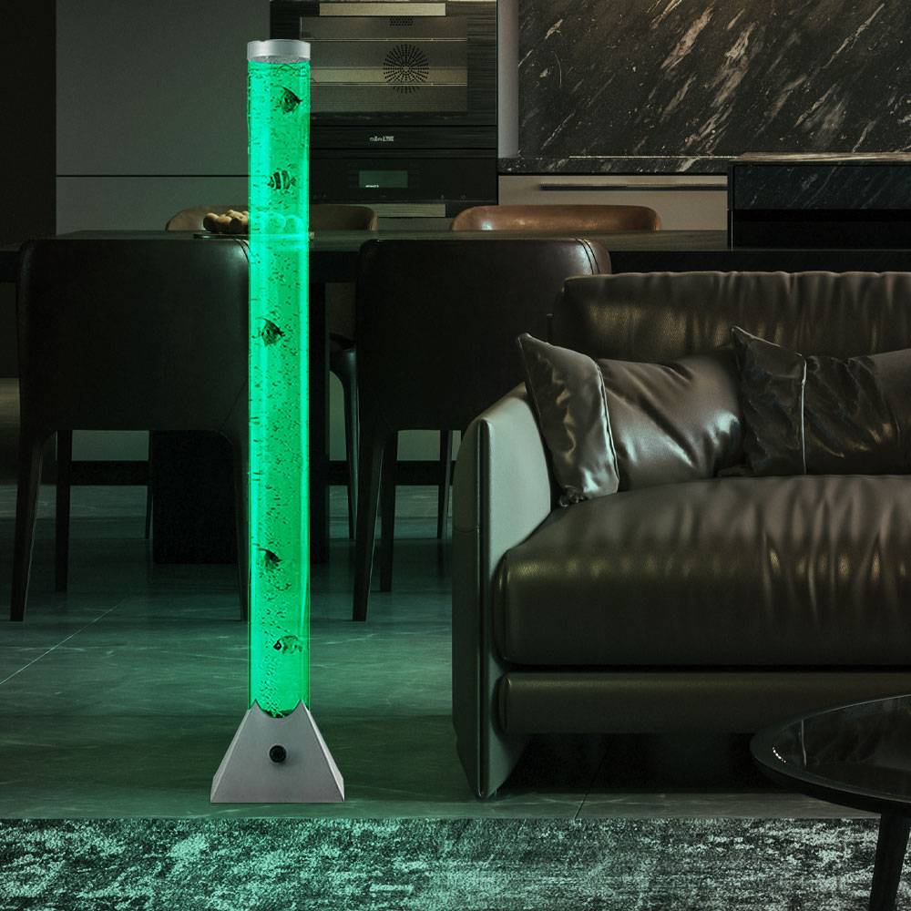 LED Wassersäule Sprudelsäule mit fünf Deko-Fischen RGB-Farbwechsler Deko-Stehleuchte mit Fischen, Kunststoff, LED Farbwechsler, H 120 cm
